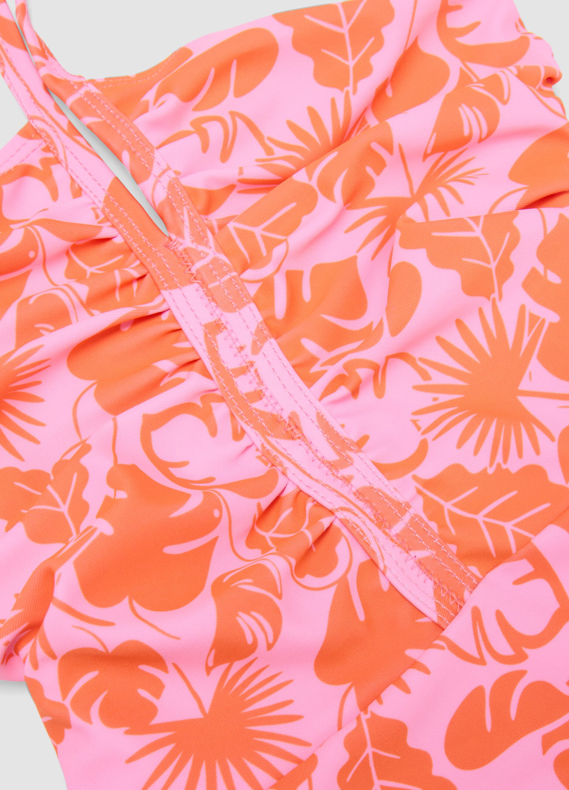 Girls&rsquo; pink tropical print stretch swimsuit