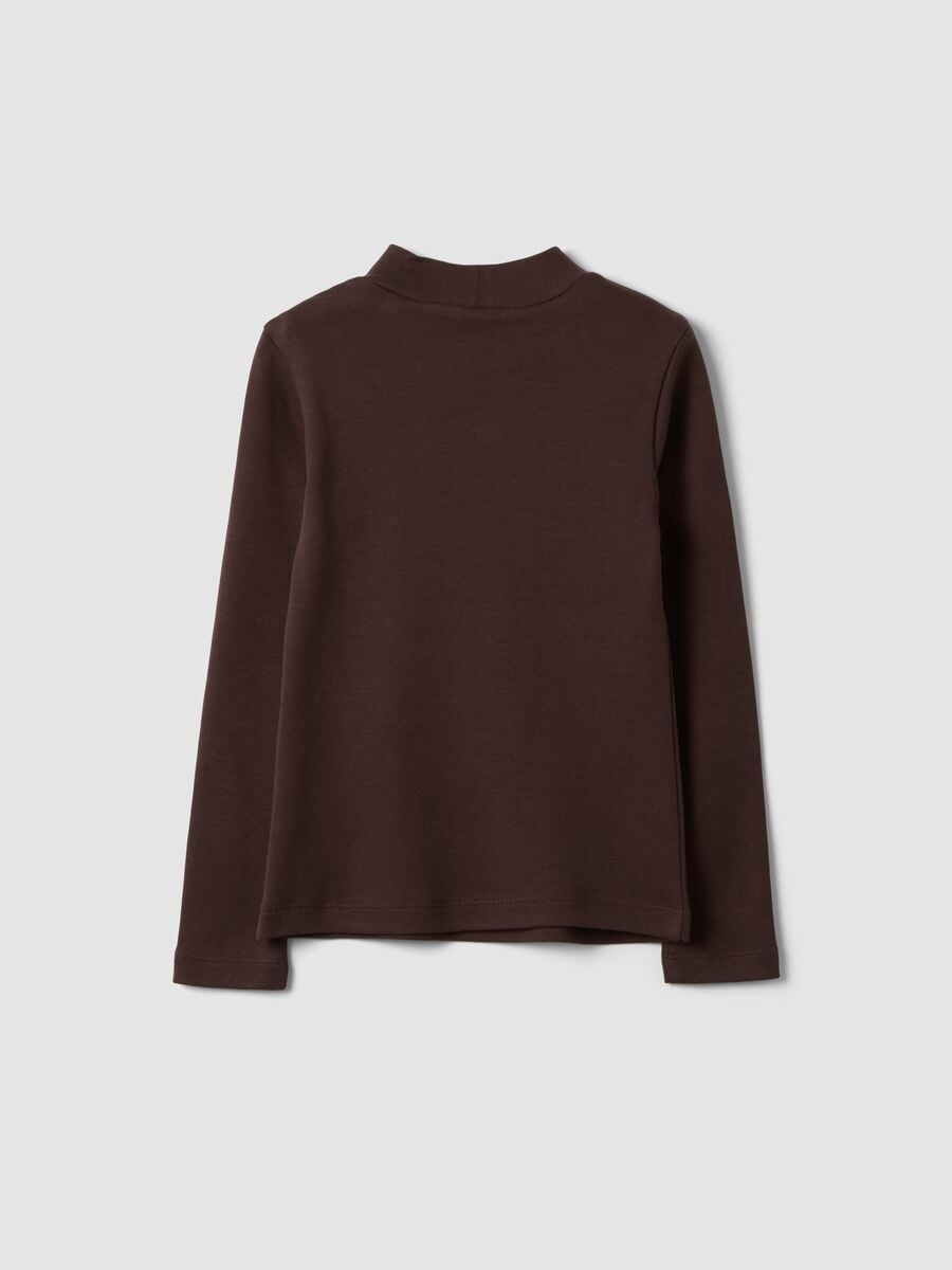 Brown long-sleeve high-neck T-shirt in pure organic cotton_1