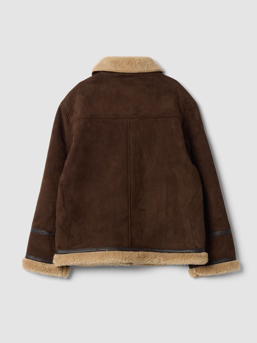 Dark brown genuine leather jacket with zip and contrast trims_2