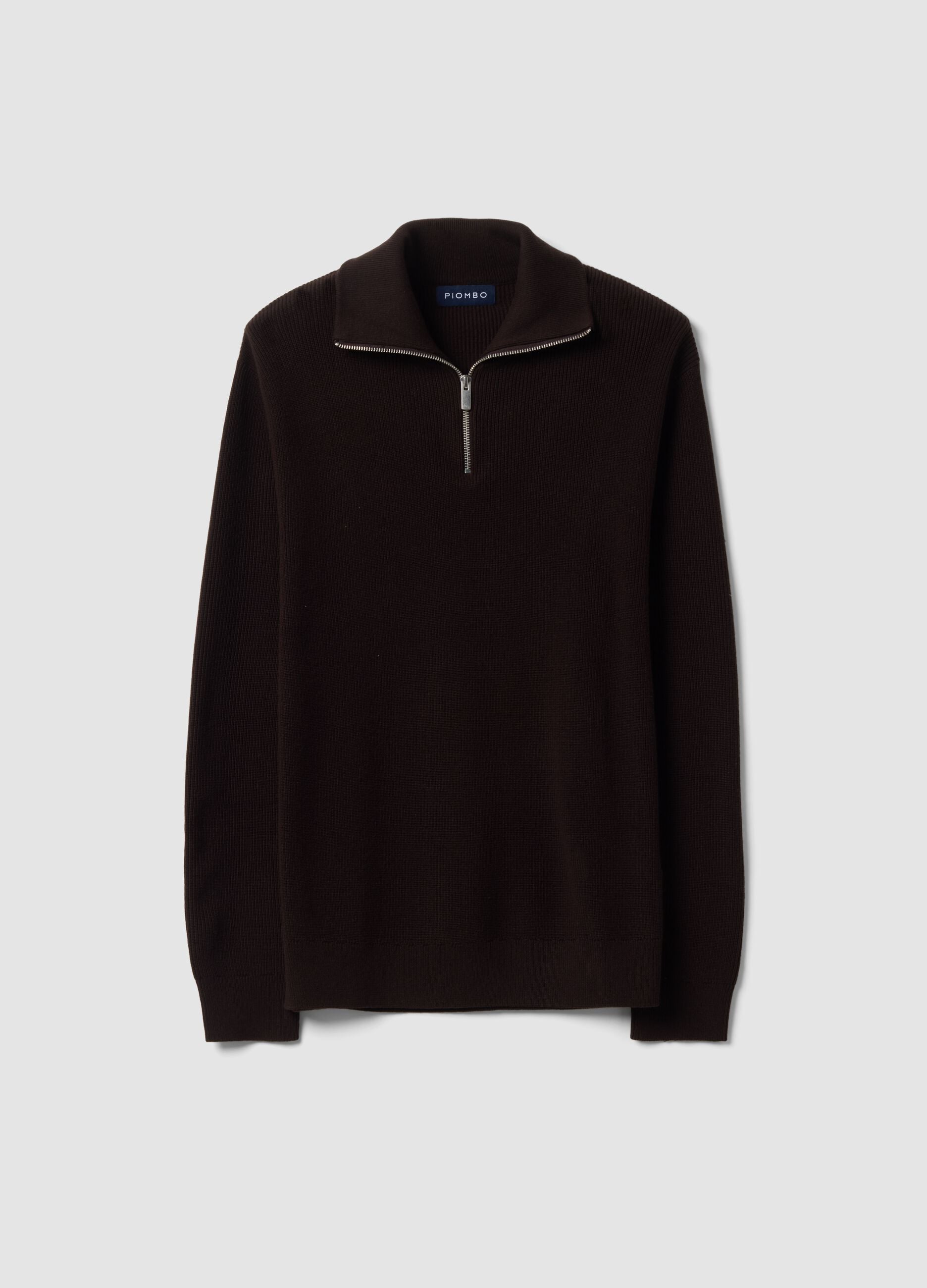 Half-zip marrone in misto cotone regular fit