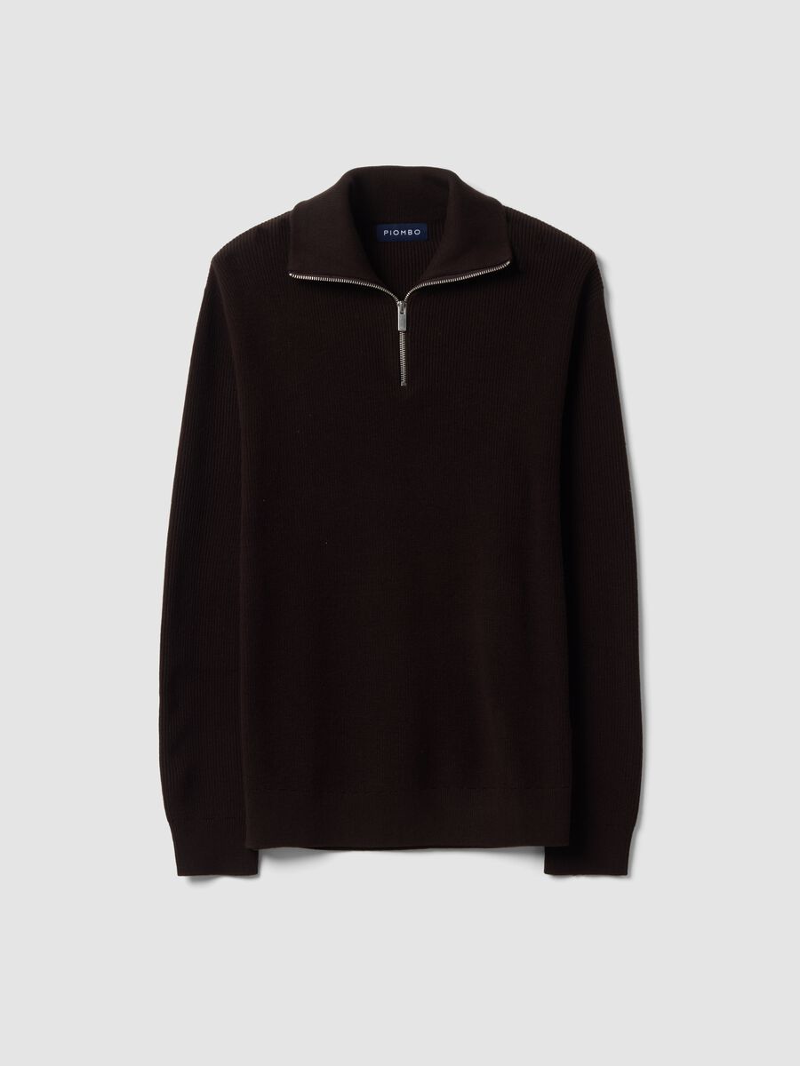 Half-zip marrone in misto cotone regular fit_0