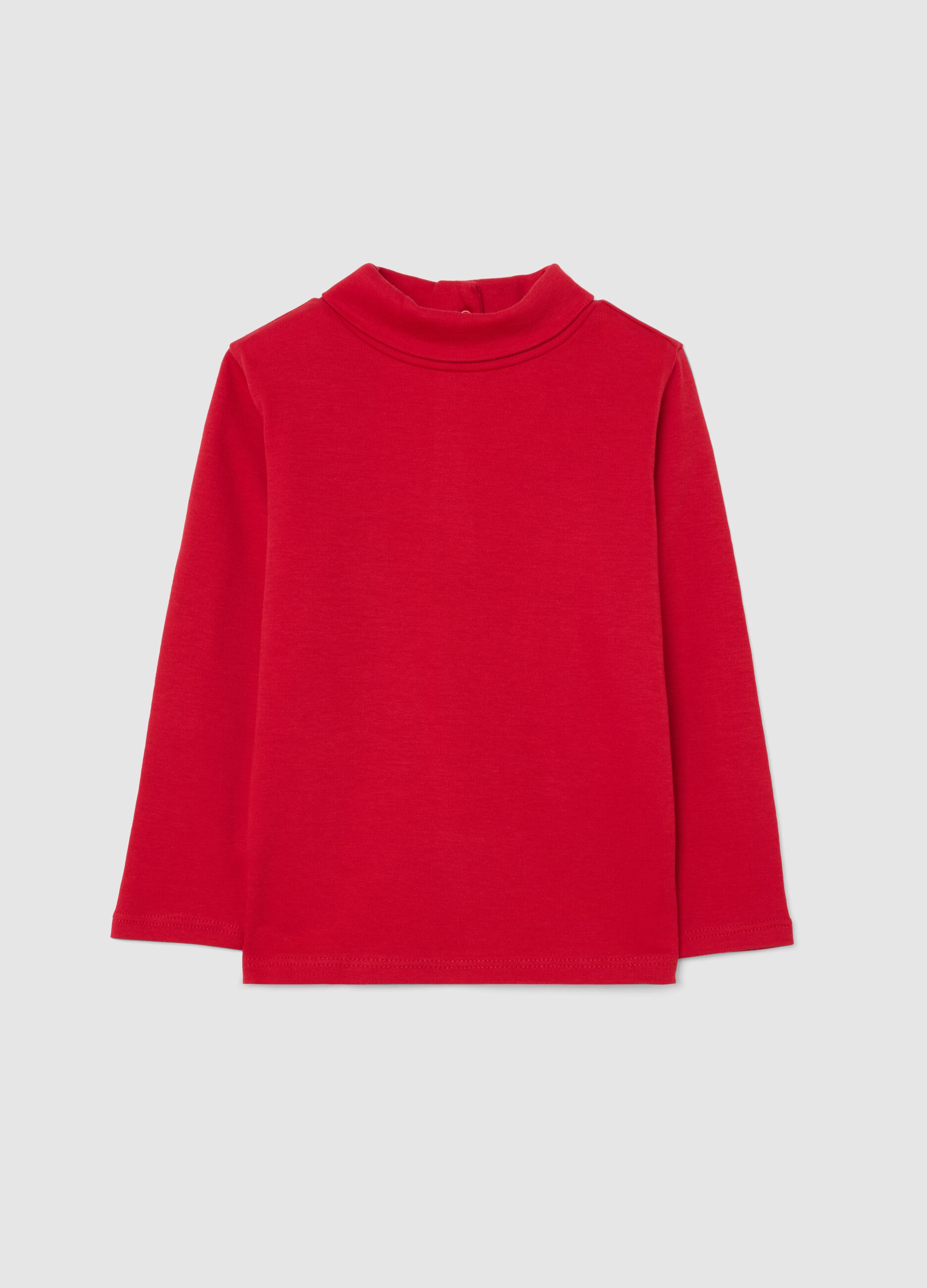 Red long-sleeve shirt for girls in pure cotton regular fit
