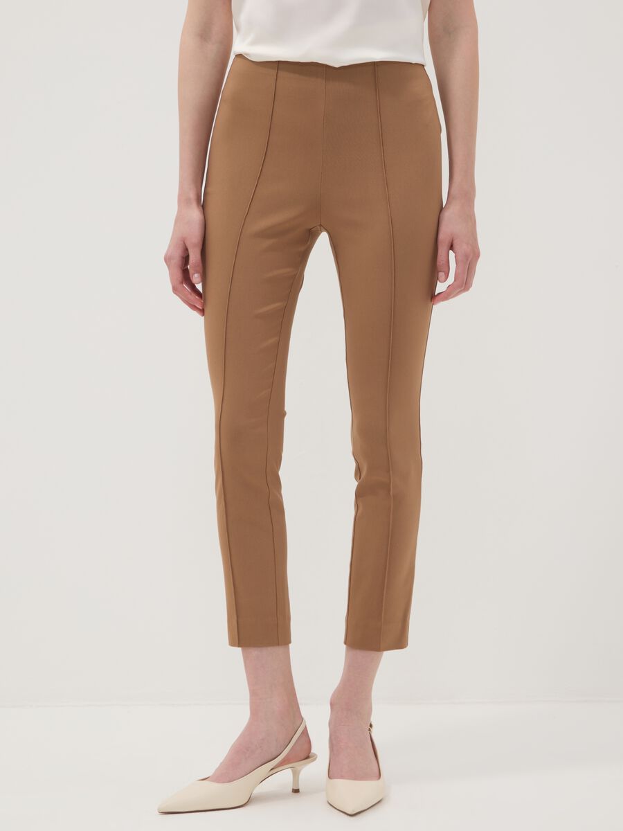 Brown stretch viscose slim-fit leggings_1