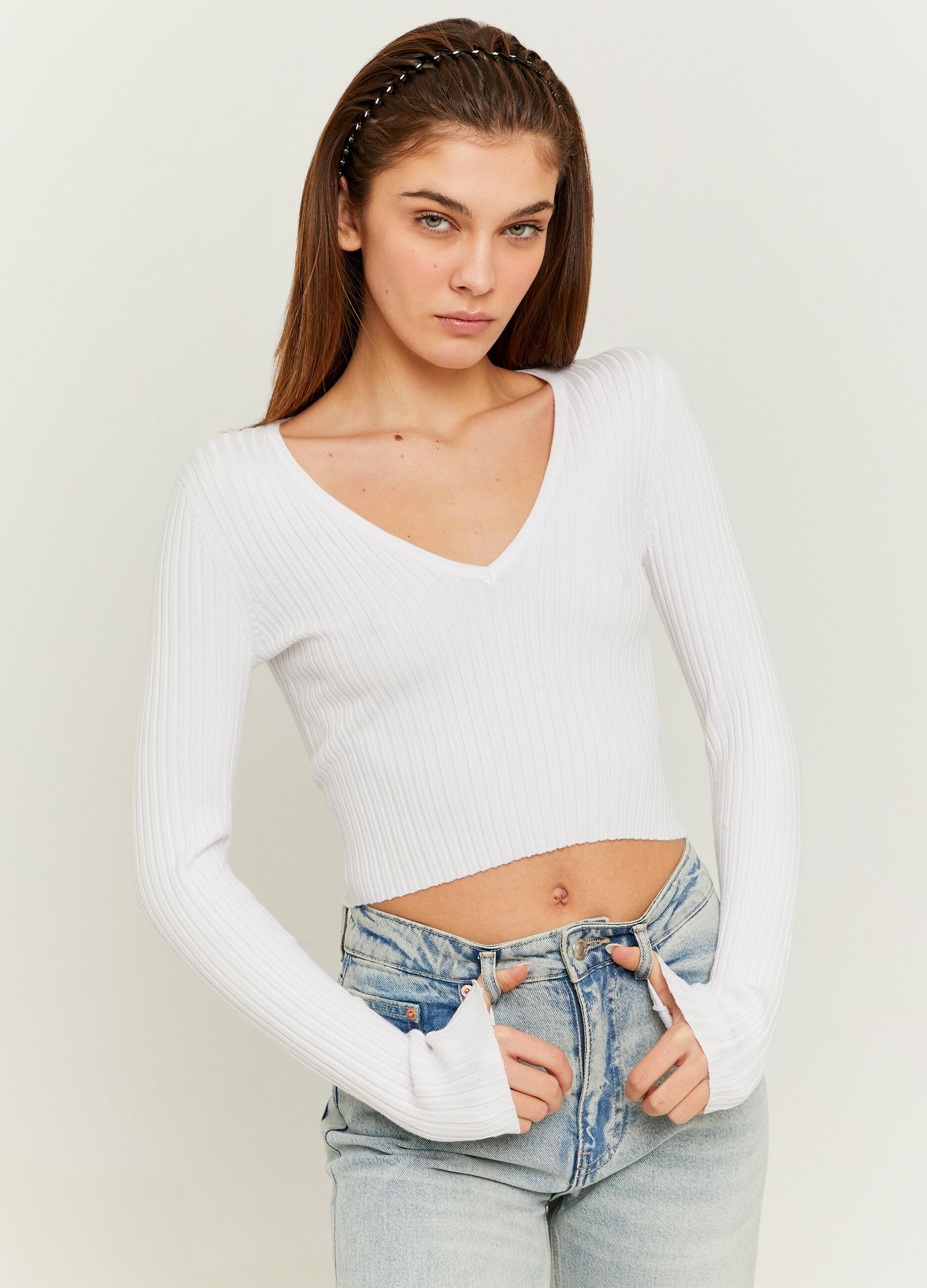 Crop T-shirt with flat ribbing