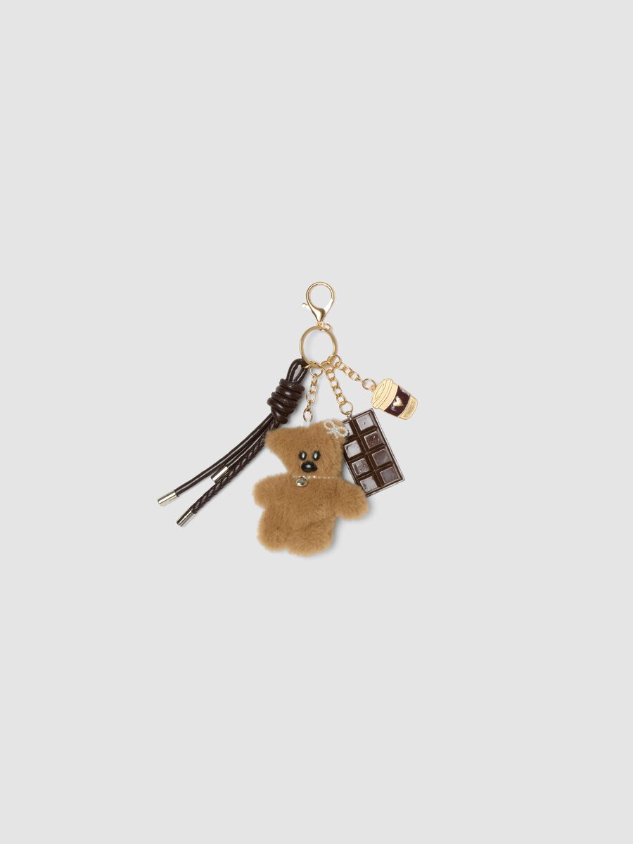 Brown keyring with teddy bear and charms_0