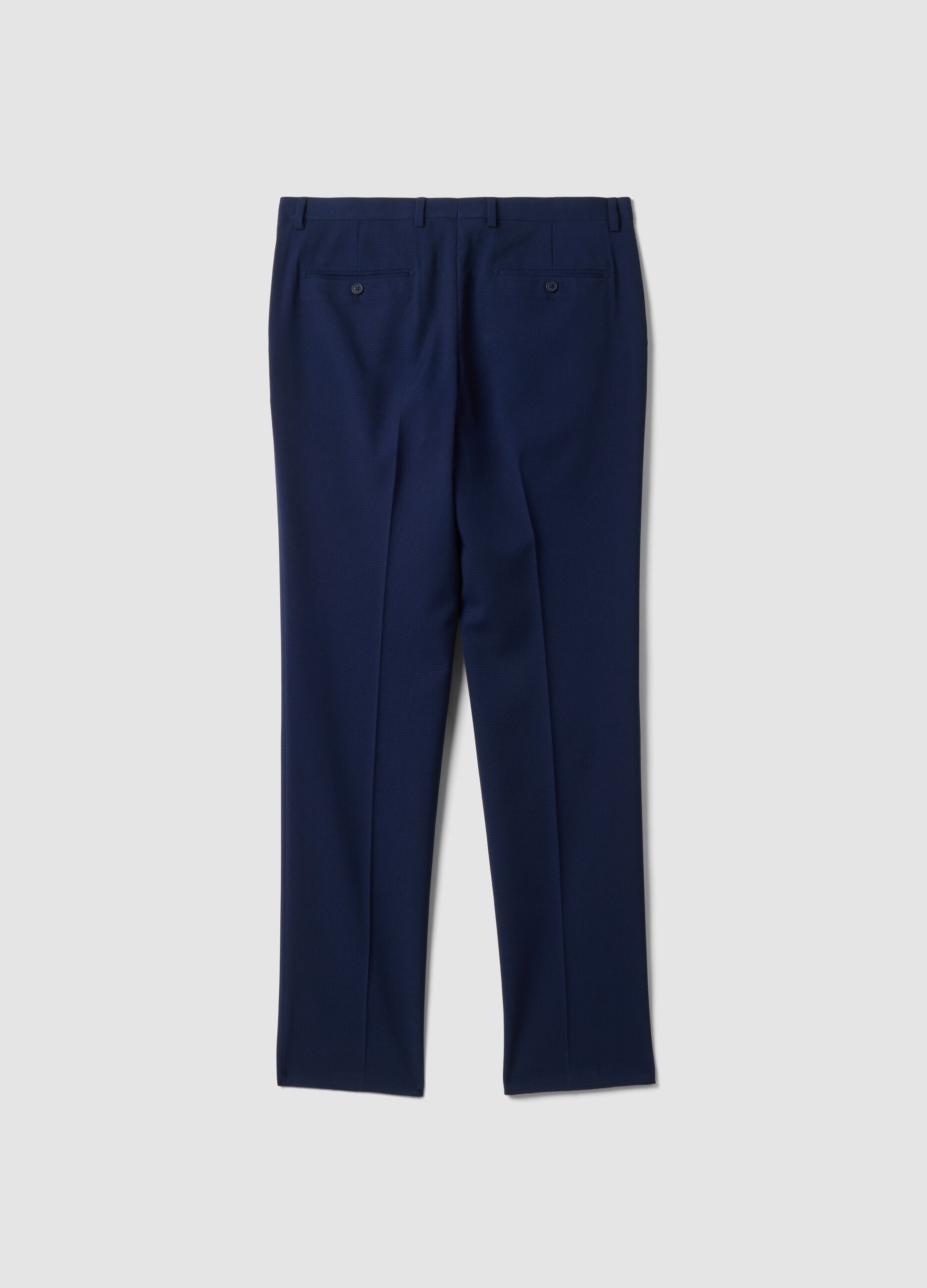Blue slim-fit formal trousers in stretch viscose