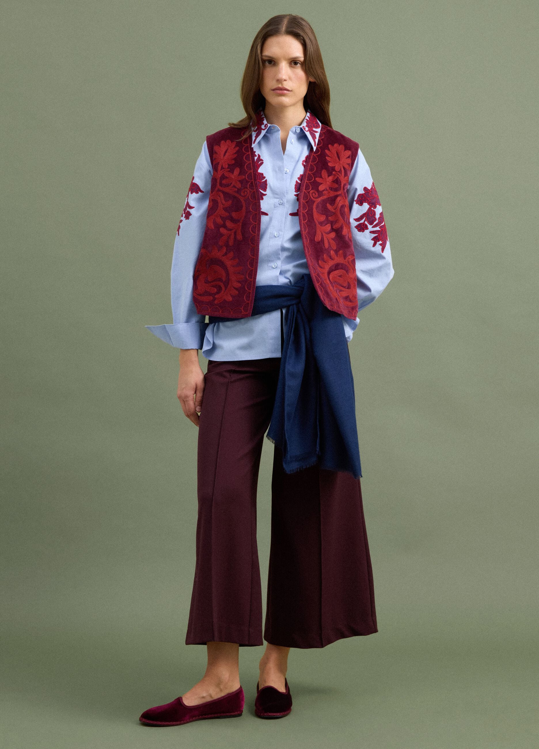 Purple wide-leg chino trousers in stretch viscose
