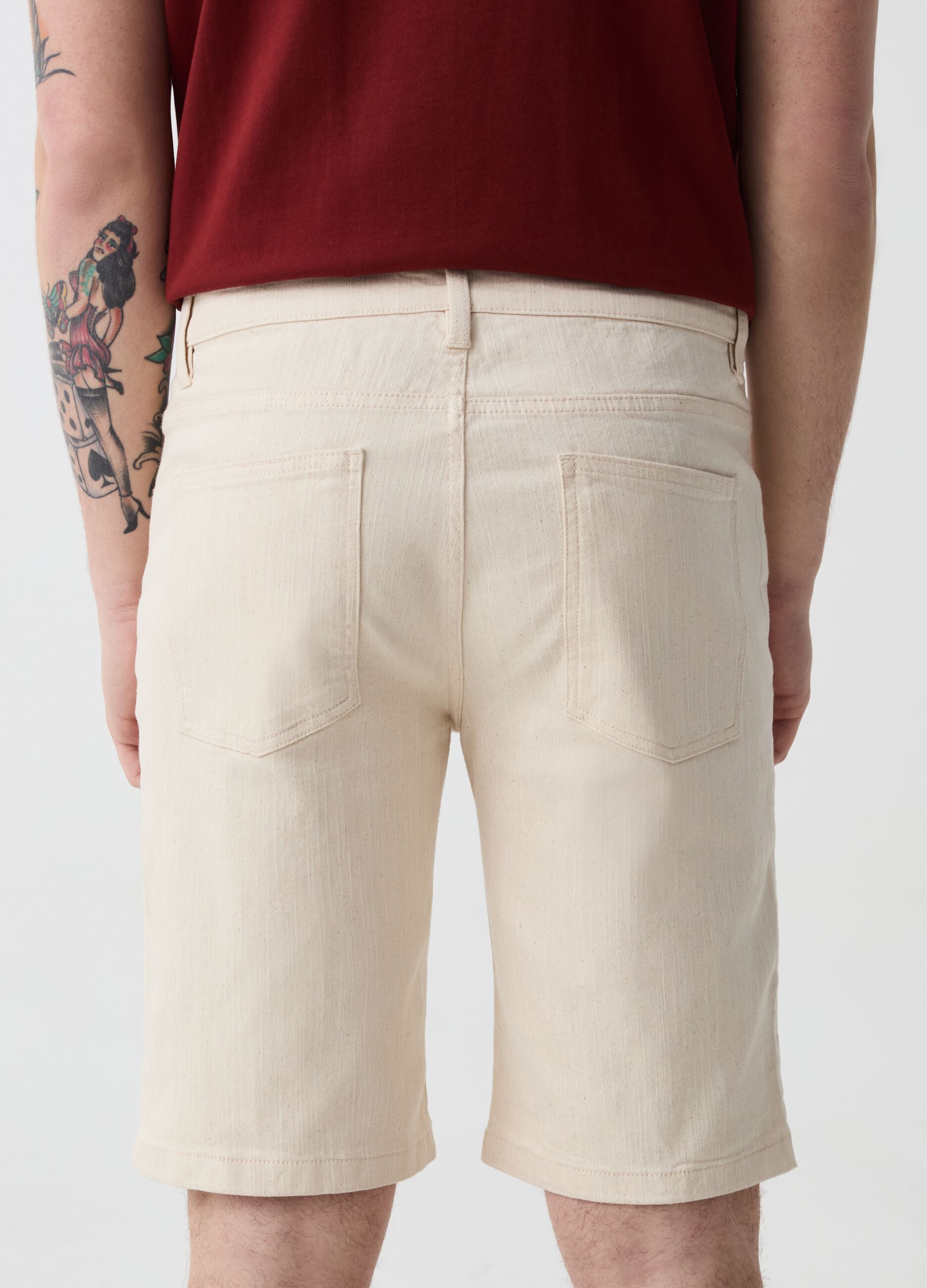 Five-pocket stretch cotton Bermuda shorts