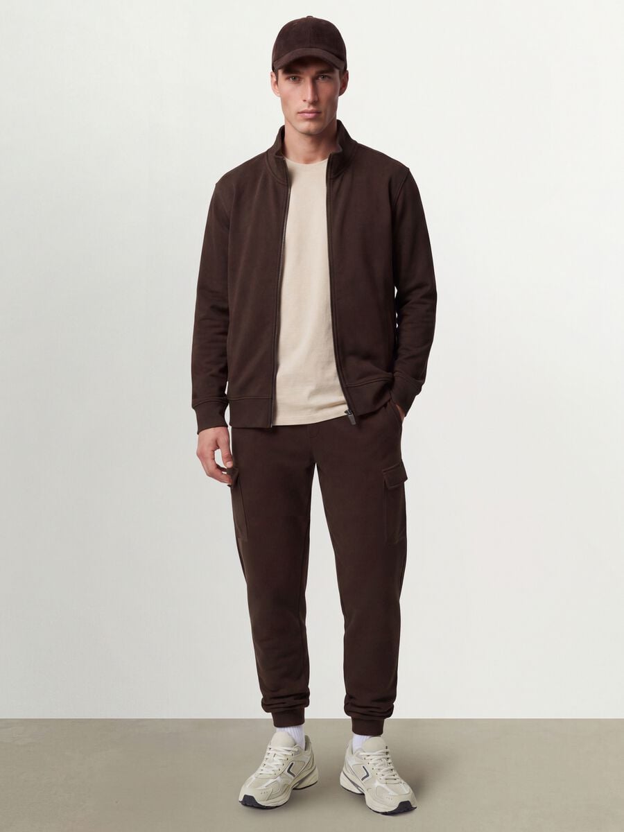 Brown cotton-blend sweatshirt with crew neck and zip, regular fit_1