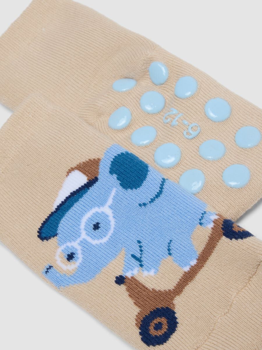 2-pack of blue and beige organic cotton anti-slip socks for baby boy_2