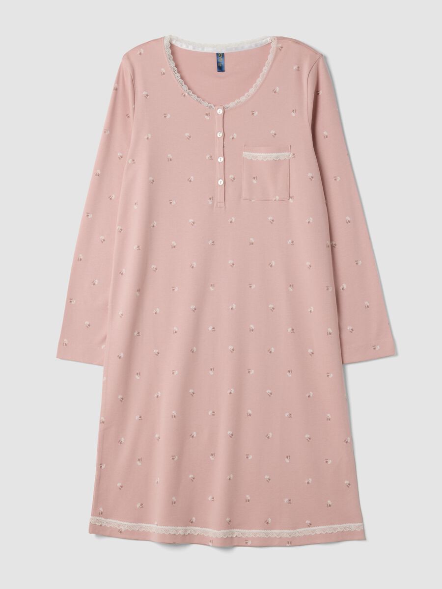 Camicia da notte blu in puro cotone organico con girocollo_0