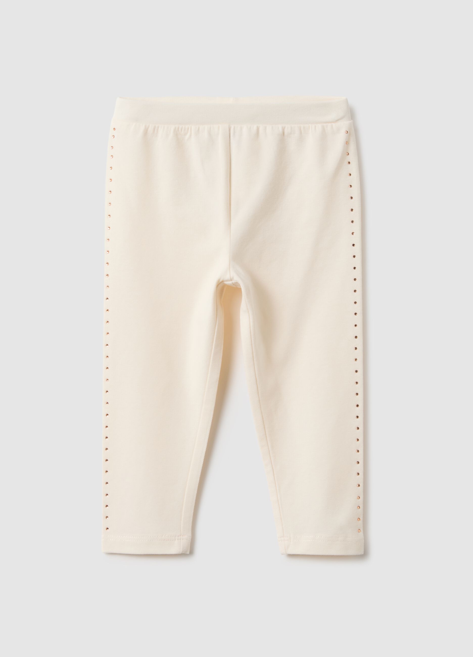 Leggings bege de algod&atilde;o el&aacute;stico para menina slim fit