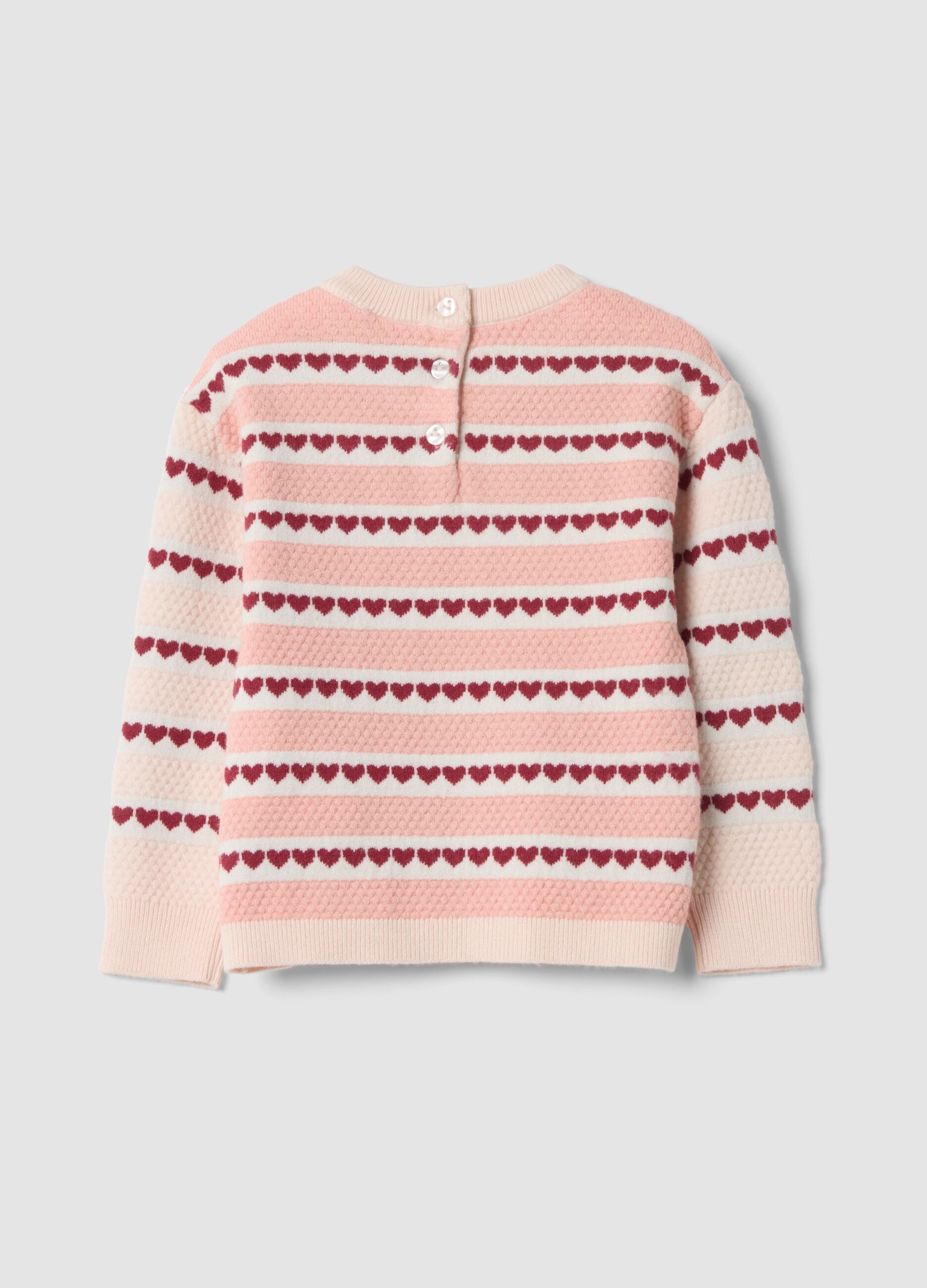 Pink viscose-blend crew-neck jumper, regular fit, with hearts