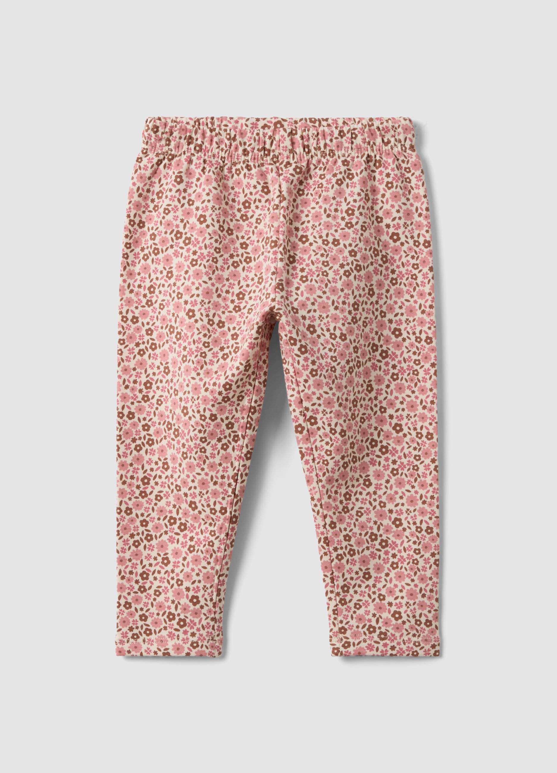 Pink floral stretch cotton leggings