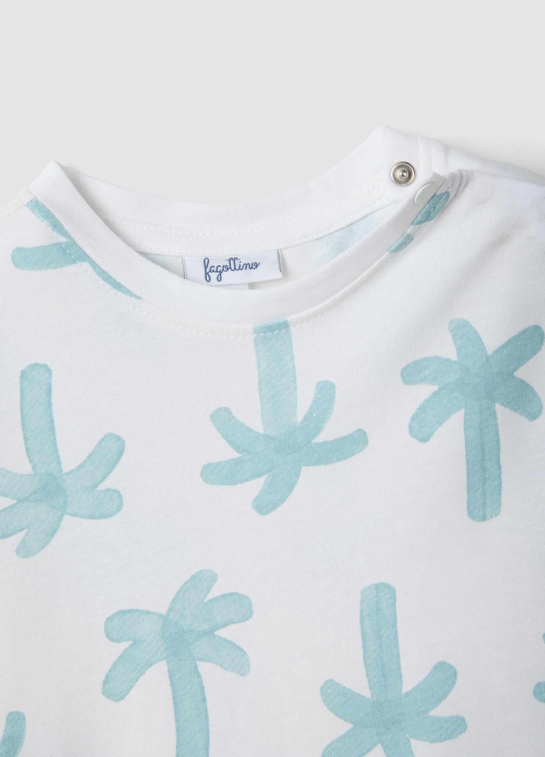 White pure organic cotton baby T-shirt with palm print