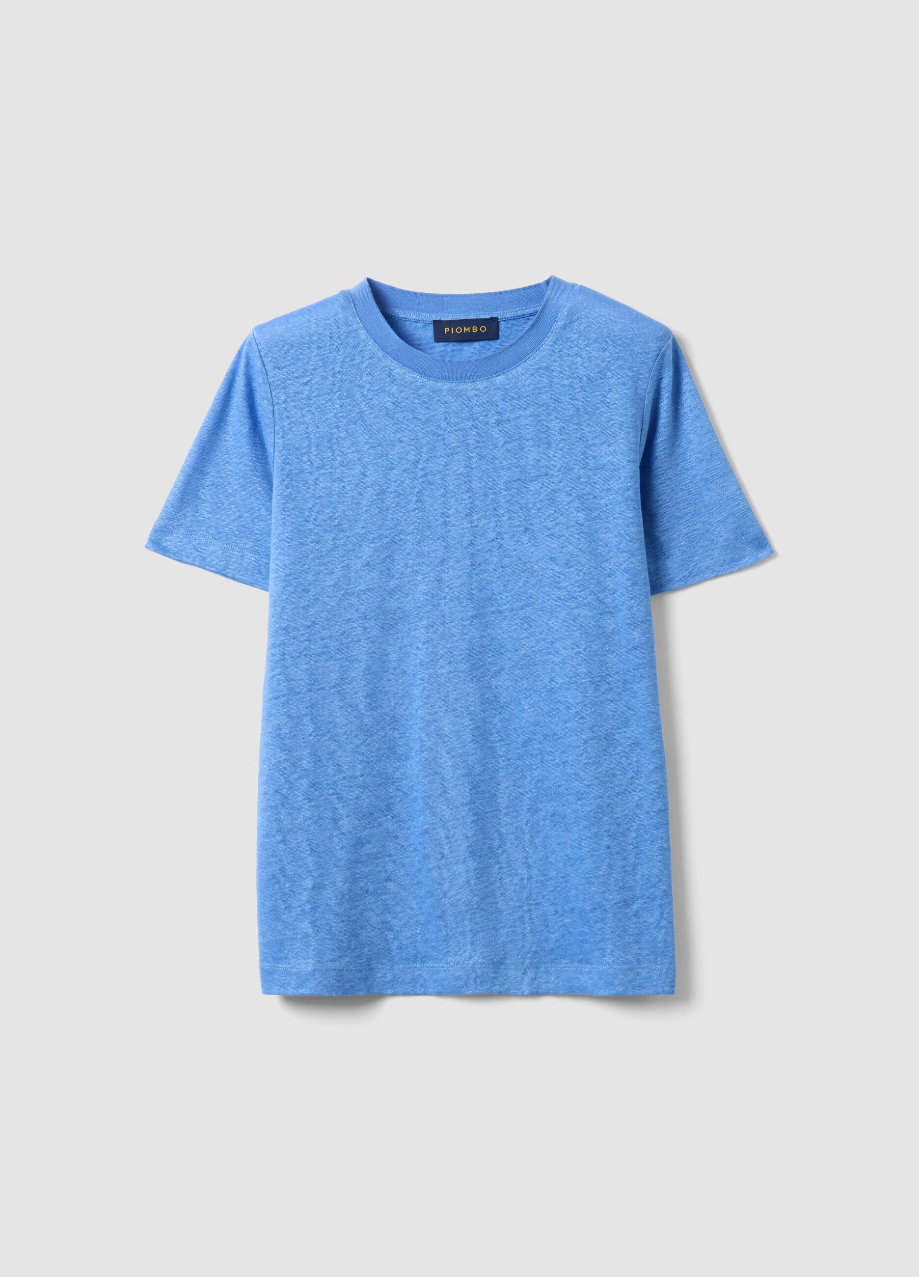 Hellblaues T-Shirt aus reinem Leinen mit kurzen &Auml;rmeln, Regular Fit