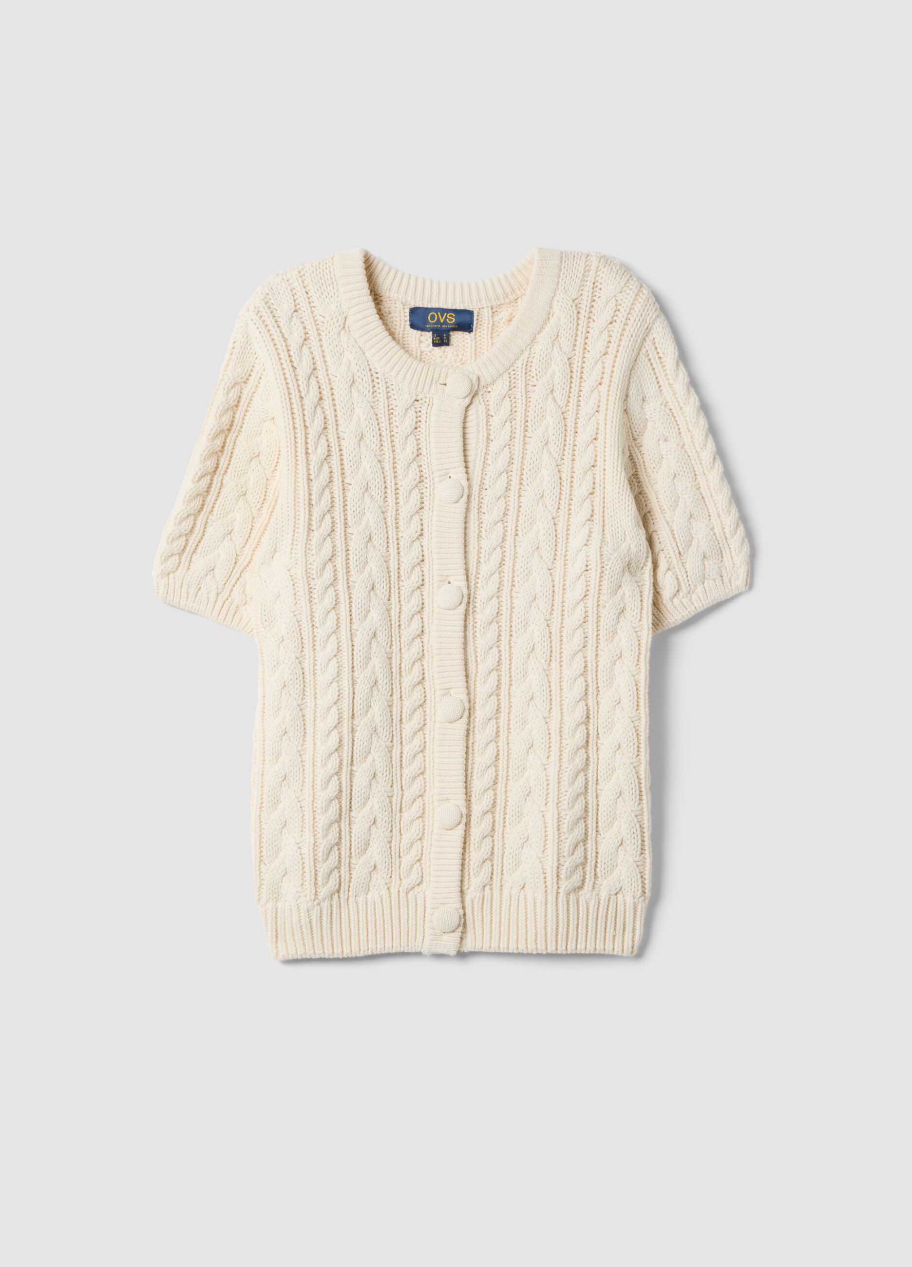 Cardigan beige in puro cotone a trecce regular fit