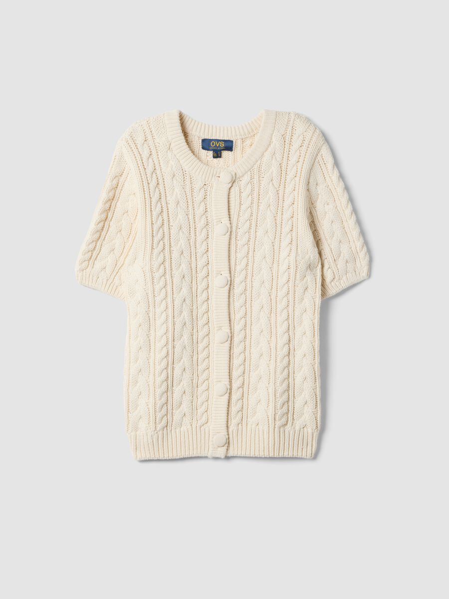 Beige pure cotton cable-knit cardigan, regular fit_0