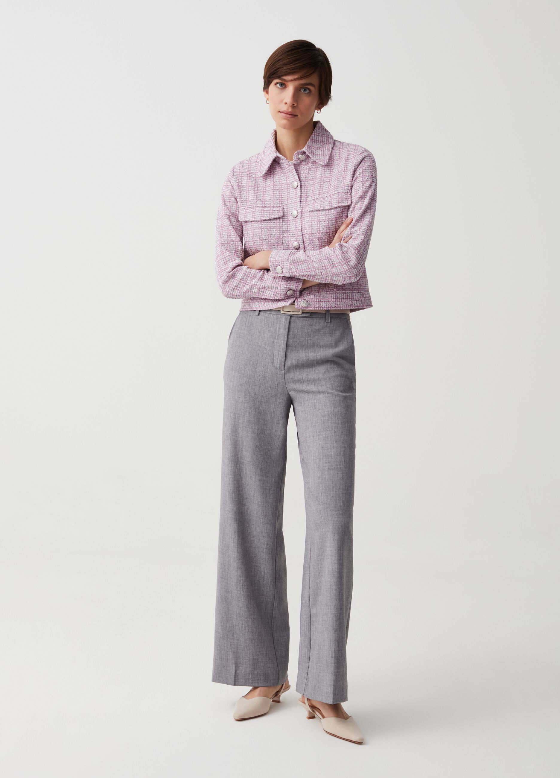 Wide-leg trousers with skinny belt