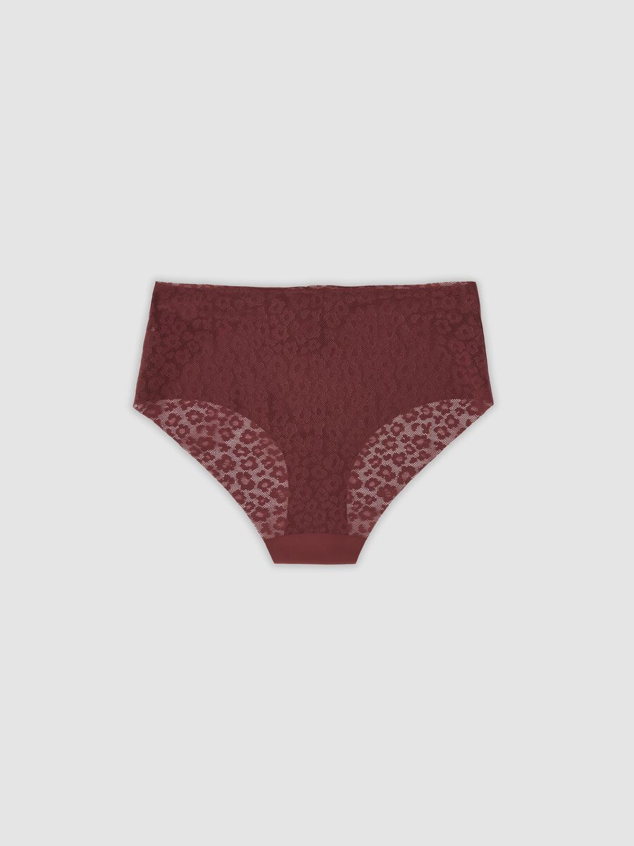 Cueca vermelha em tecido el&aacute;stico com inser&ccedil;&otilde;es florais_6