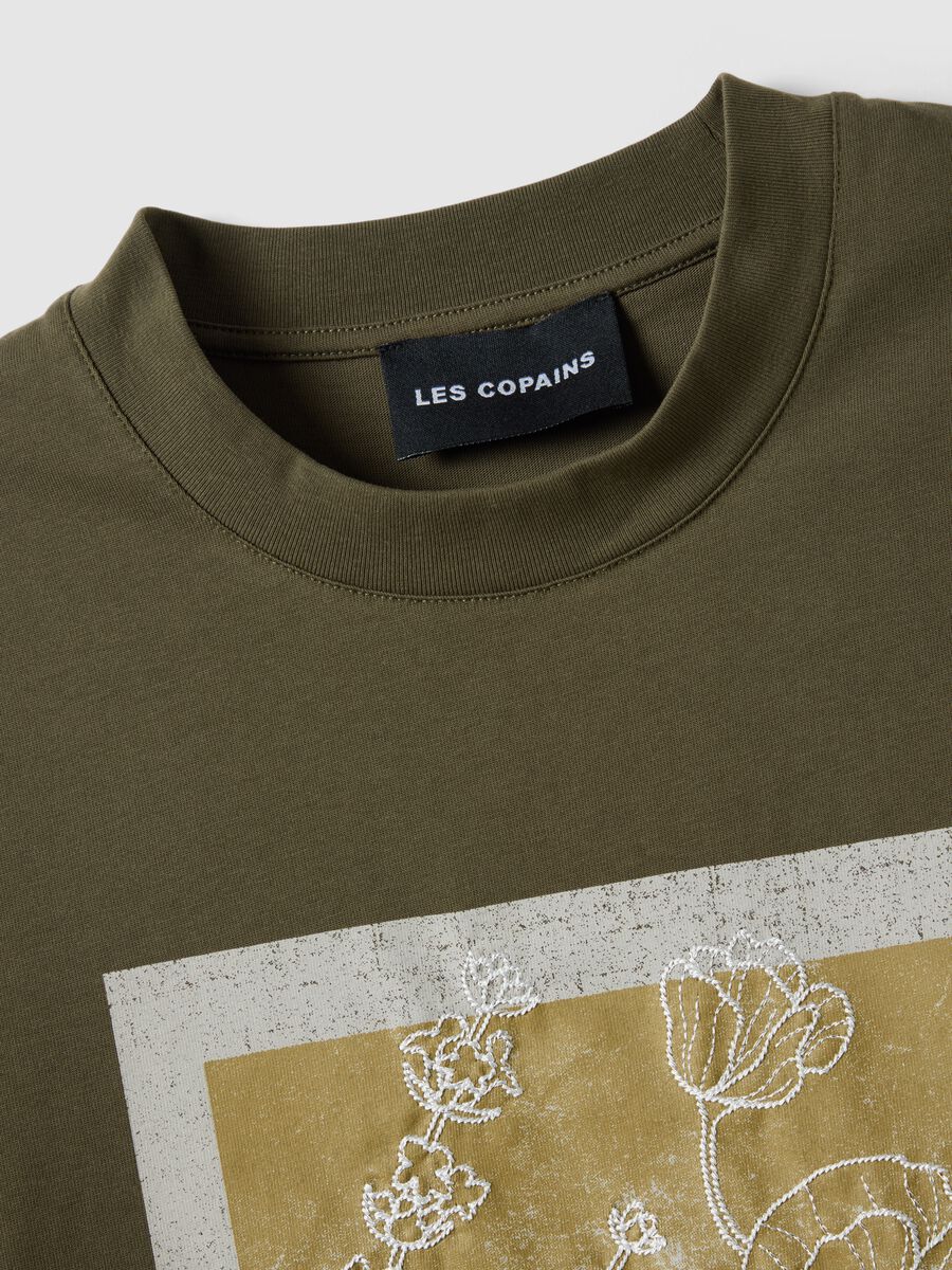 Green pure cotton regular fit T-shirt with floral print_1