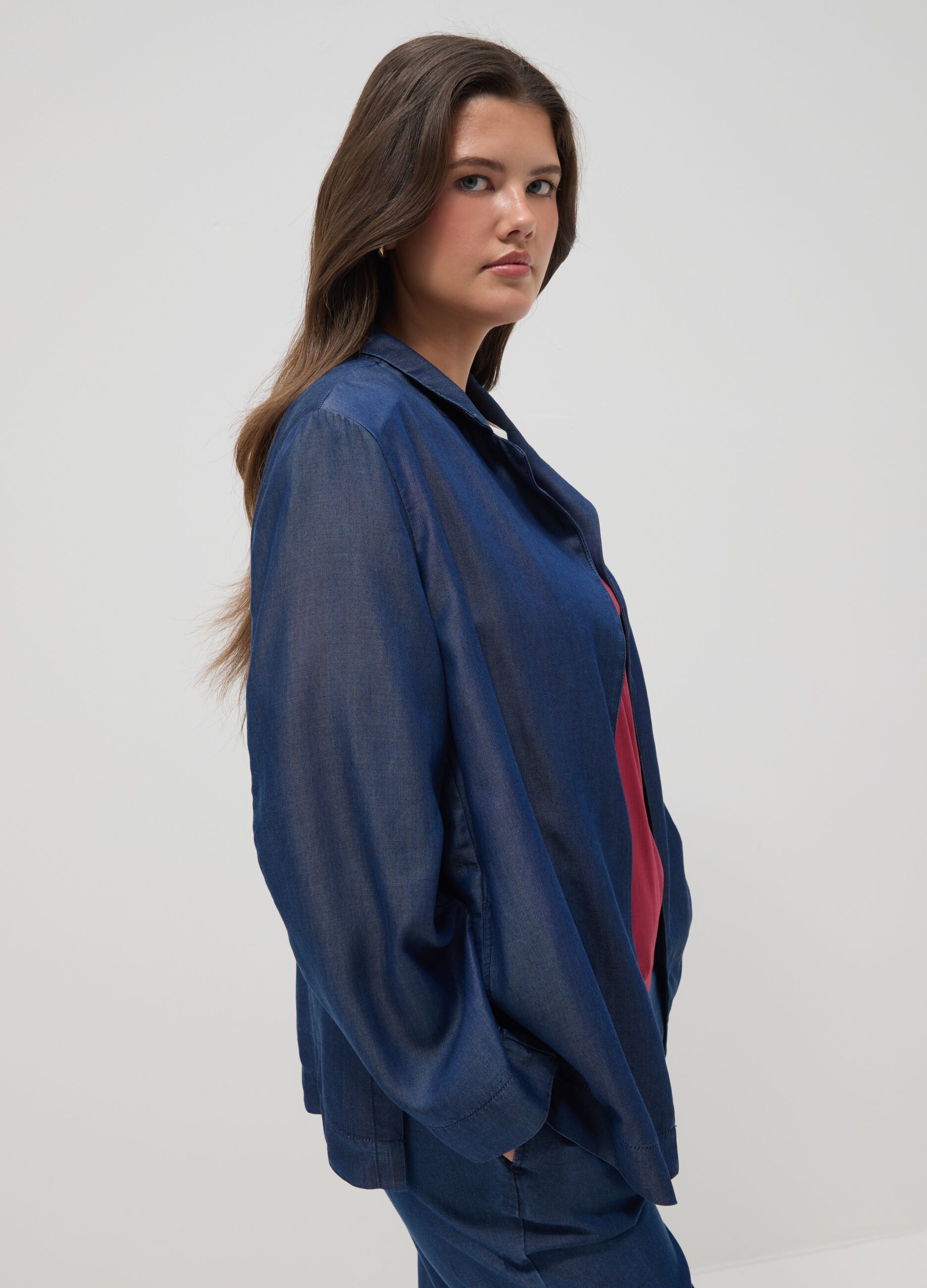 Blazer bleu en lyocell coupe regular