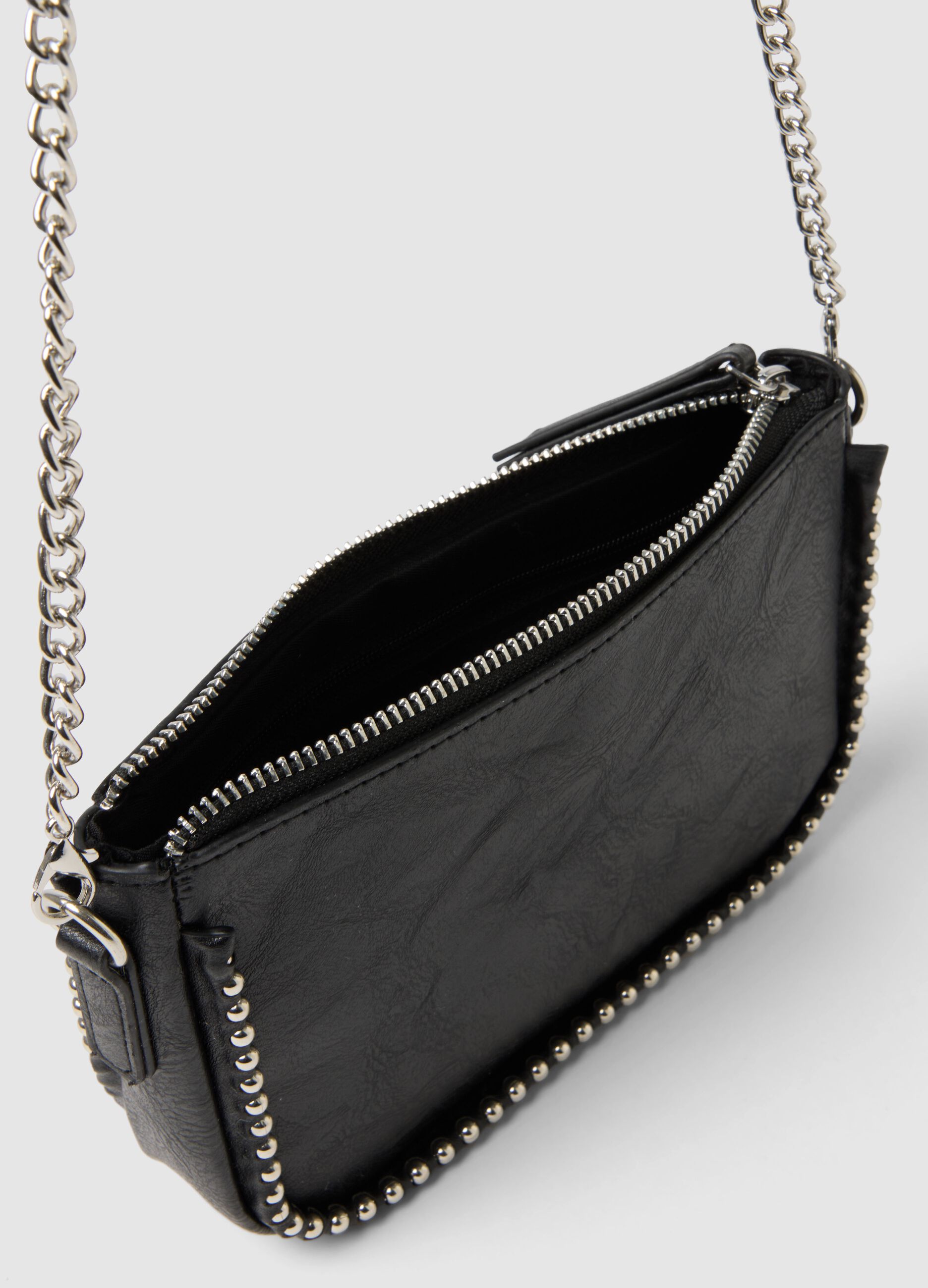 Girls' Black Shoulder Bag with Metallic Details