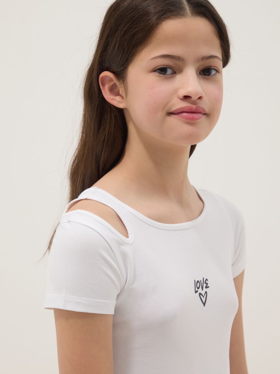 Girls' Slim Fit White Cotton Blend T-shirt_2