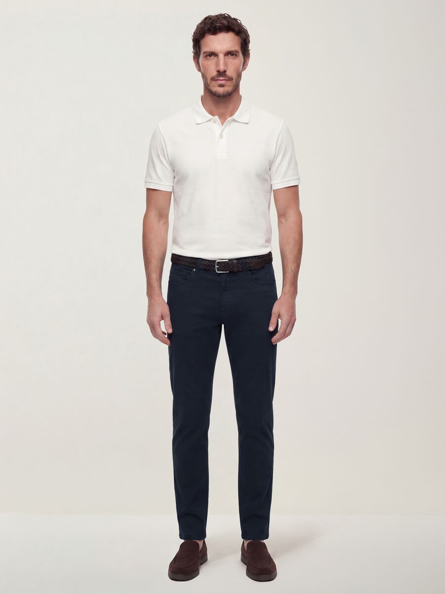 Blue slim-fit stretch cotton twill trousers_0