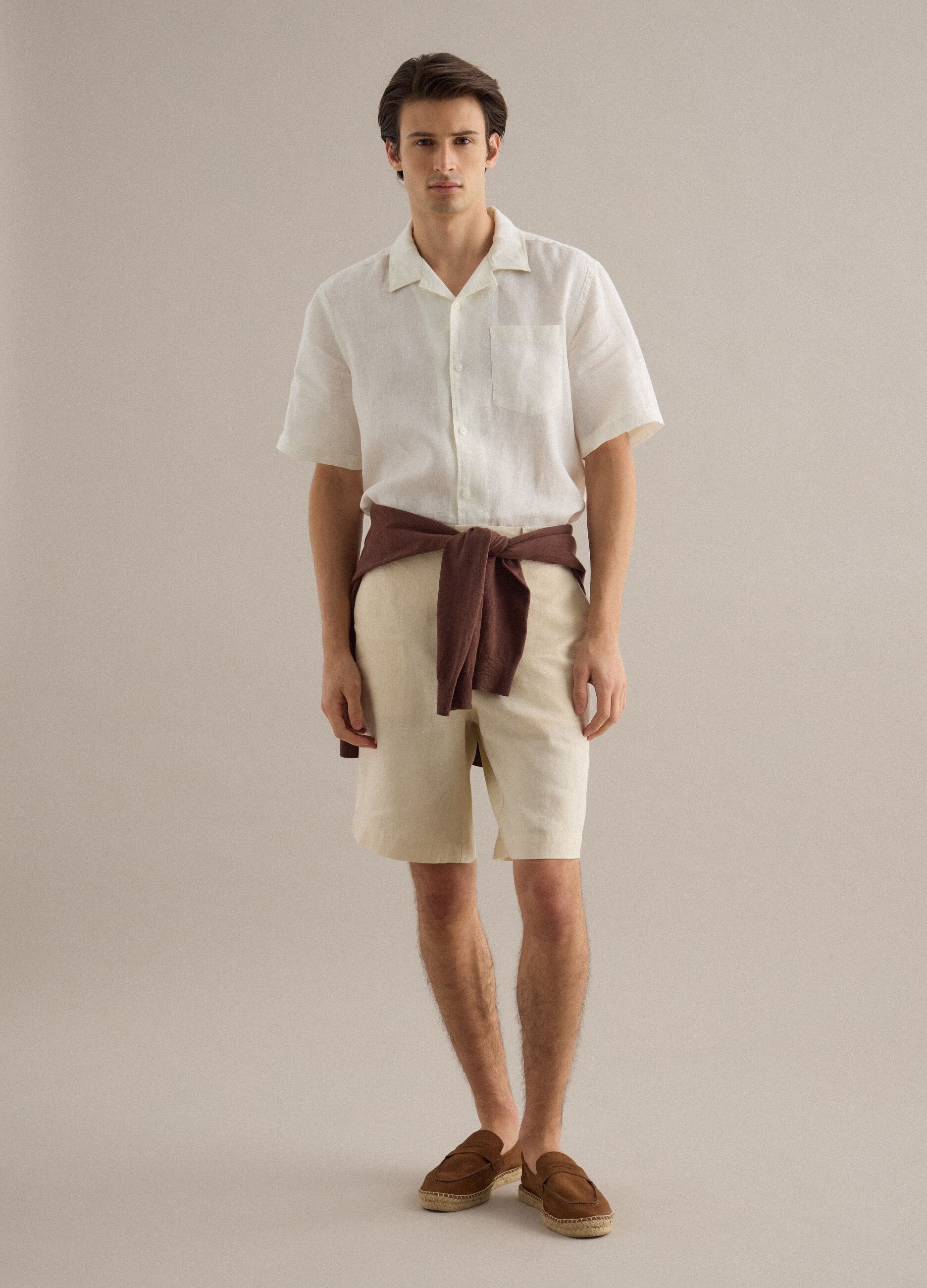 Pure Linen White Bermuda Shorts Regular Fit