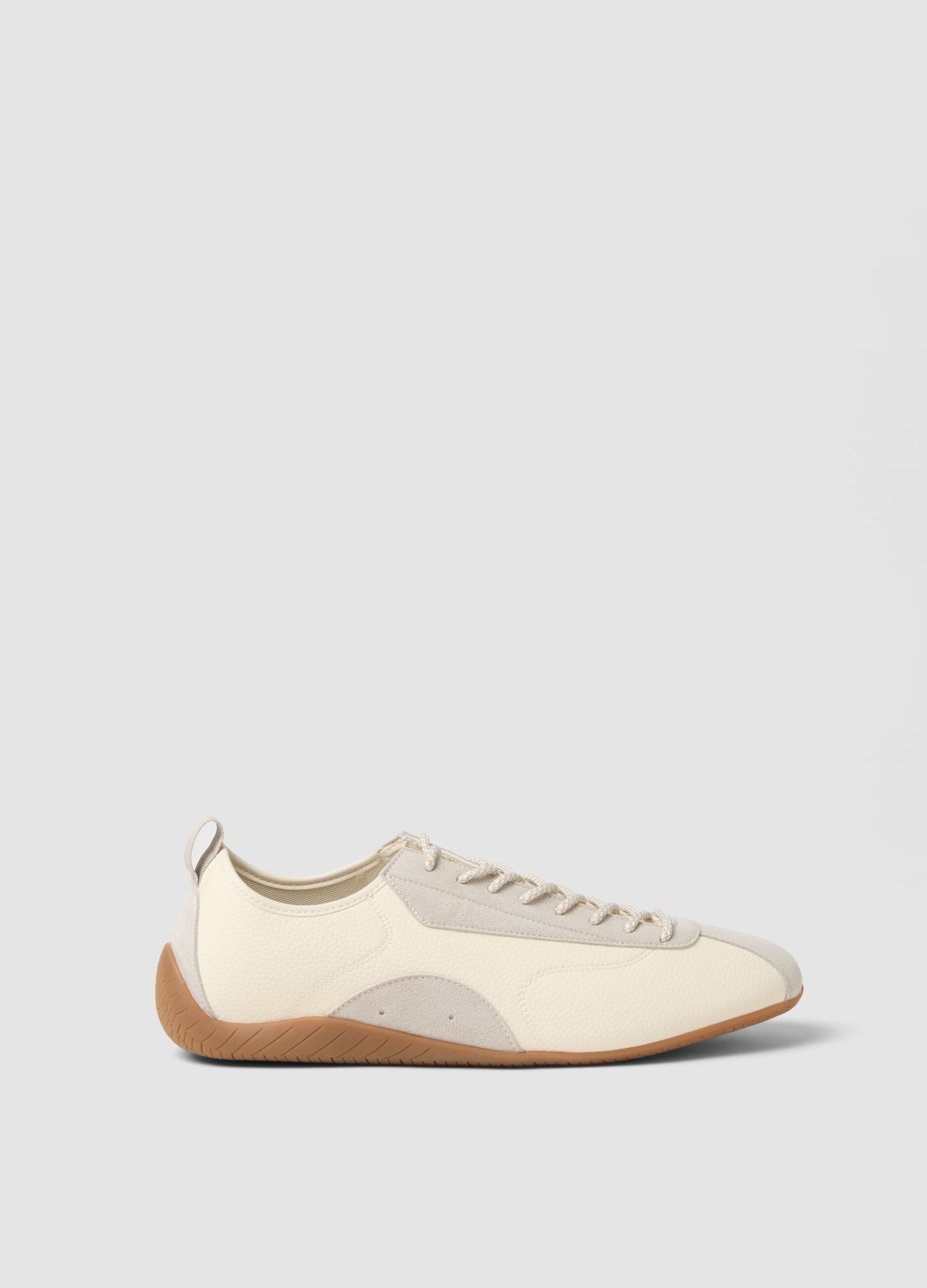 White and beige regular fit trainers with rubber sole