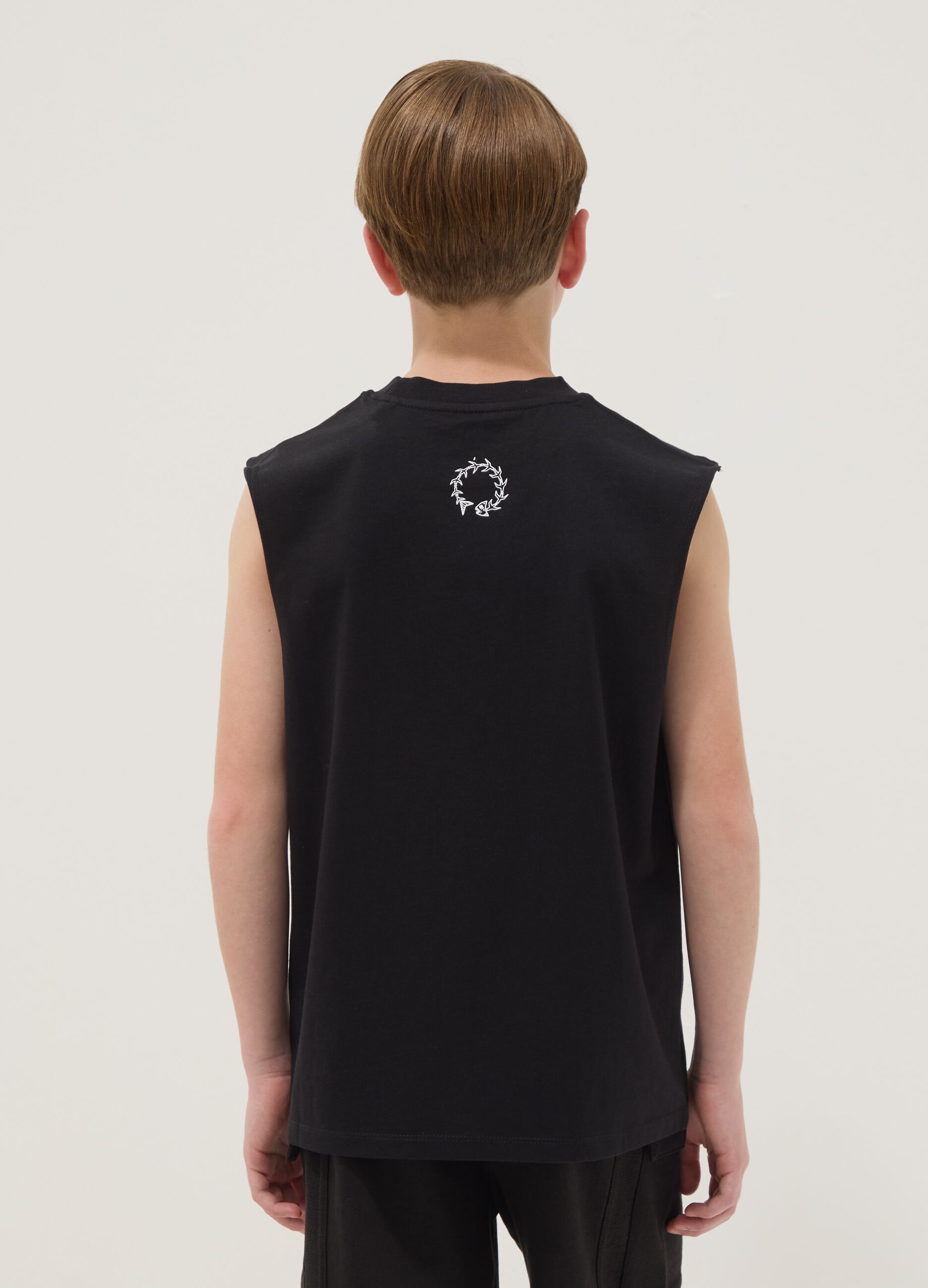 Black pure cotton boys&rsquo; oversized tank top
