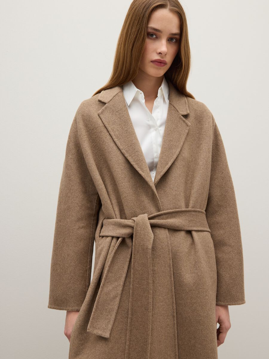Long coat in beige wool blend, oversized fit_4