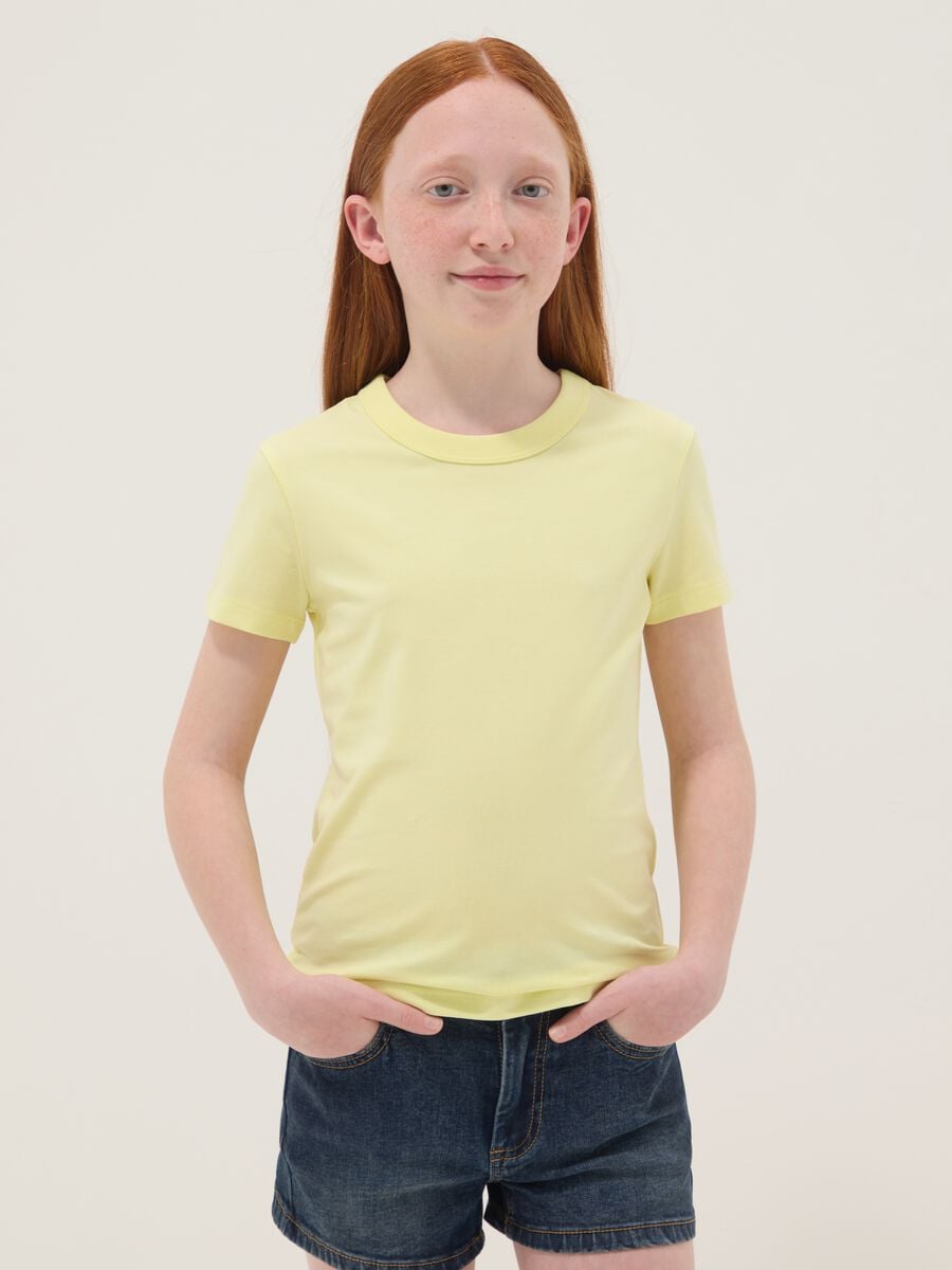 Girls&rsquo; yellow stretch cotton regular-fit T-shirt_0