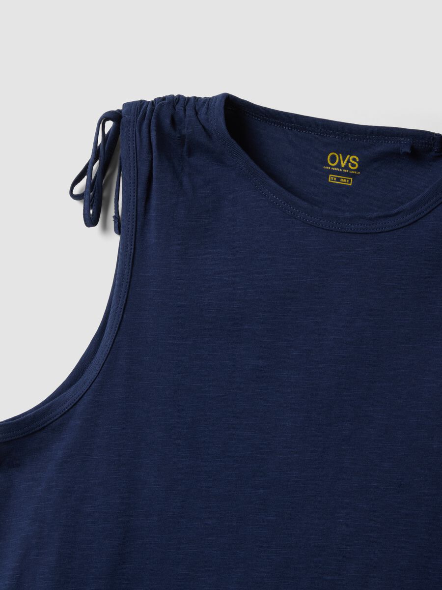 Blue pure cotton tank top with shoulder ties_1
