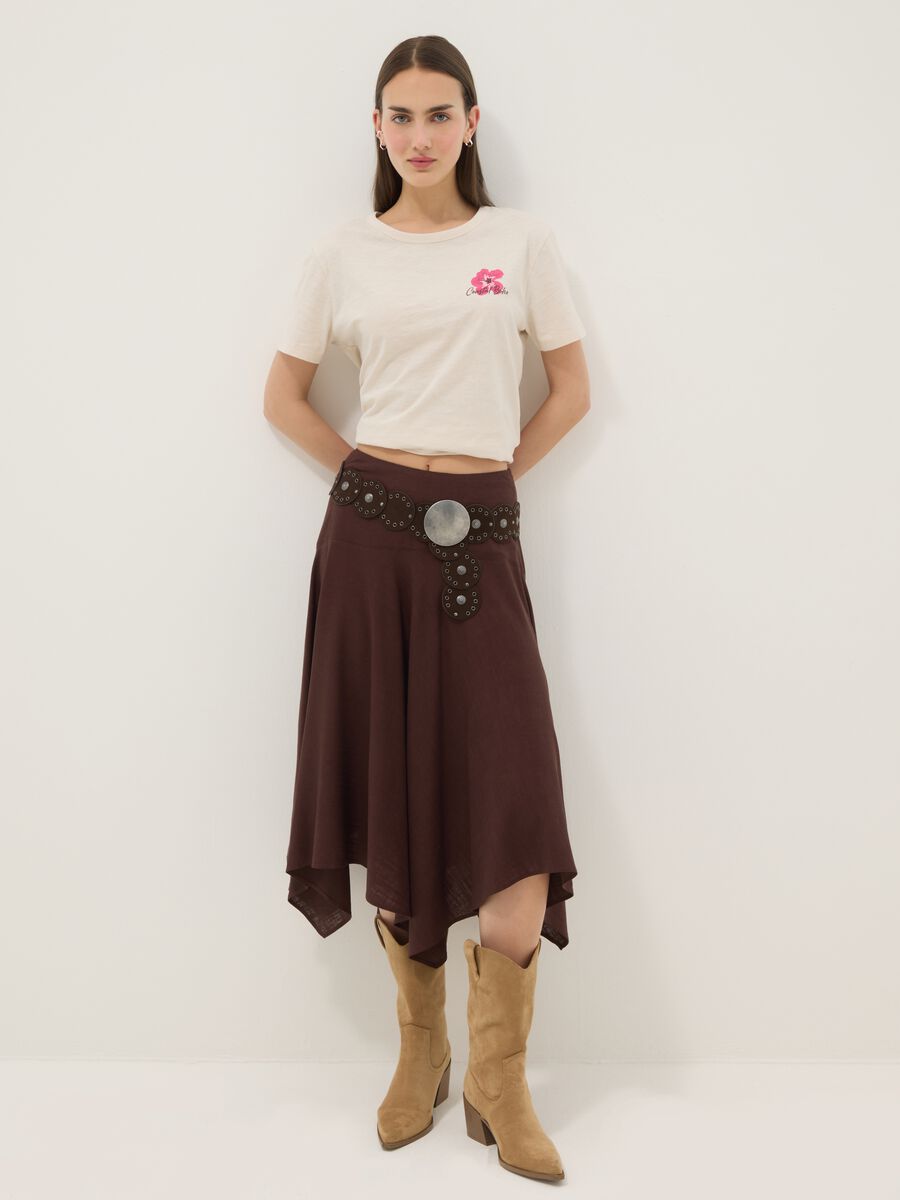 Beiges T-Shirt aus reiner Baumwolle im Relaxed Fit mit Blumenprint_2