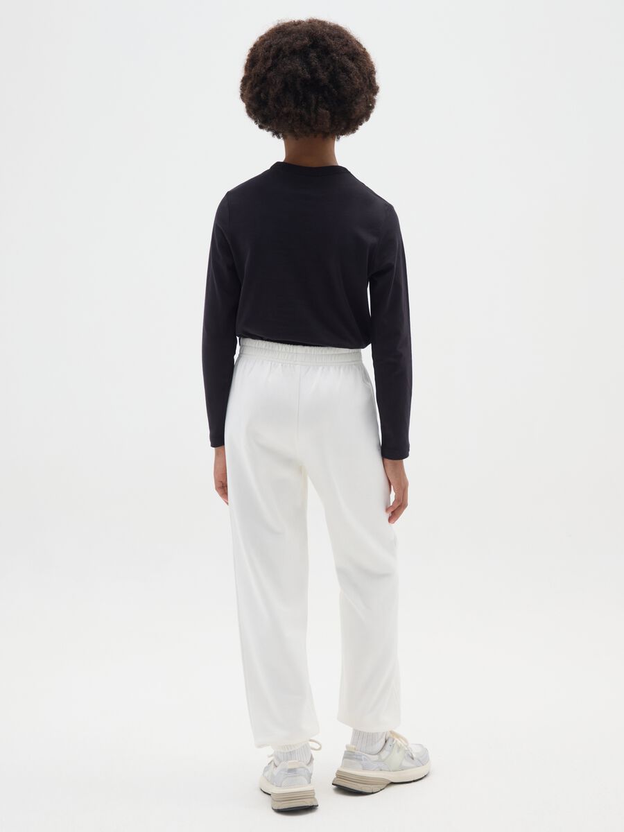 Girls' white regular fit pure cotton joggers_1