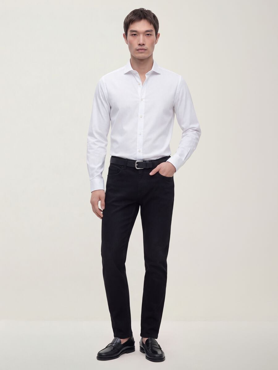 Black cotton and viscose-blend slim-fit jeans_0