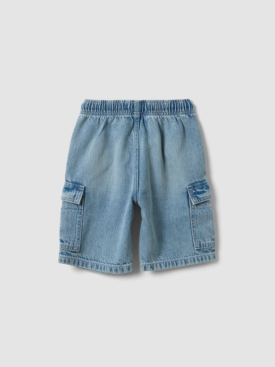 Light blue denim cargo shorts in pure cotton_1