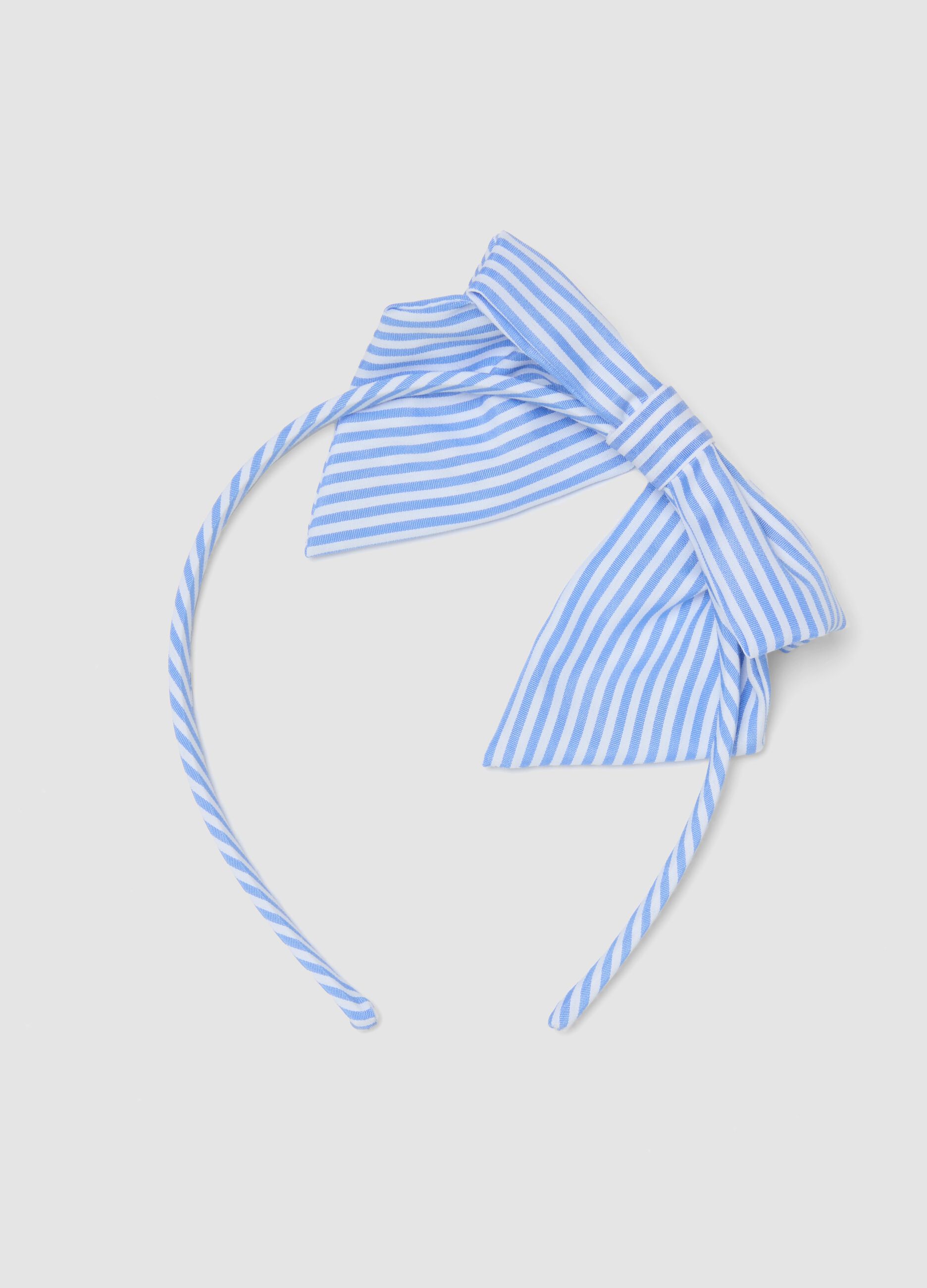 Bandolete azul &agrave;s riscas em puro algod&atilde;o com la&ccedil;o para meninas