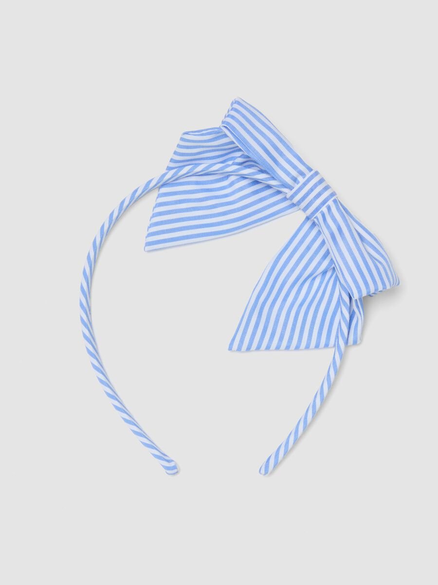 Blaues gestreiftes Stirnband aus reiner Baumwolle mit Schleife f&uuml;r M&auml;dchen_0
