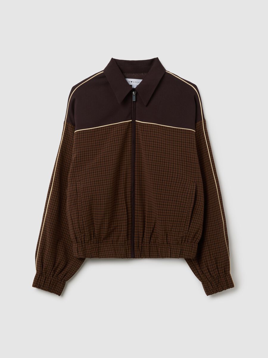 Brown Check Jacket with Zip_4