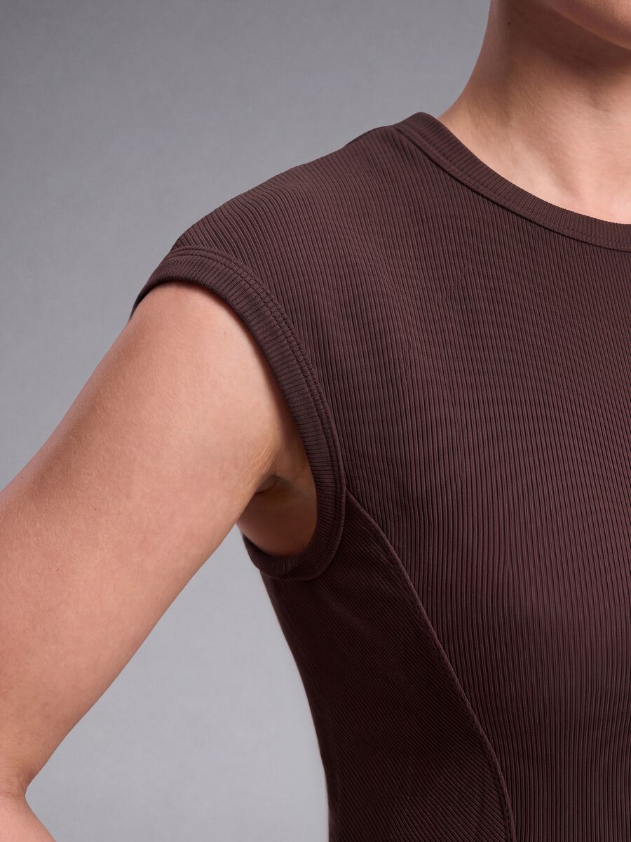 Brown ribbed stretch modal crew-neck top_3
