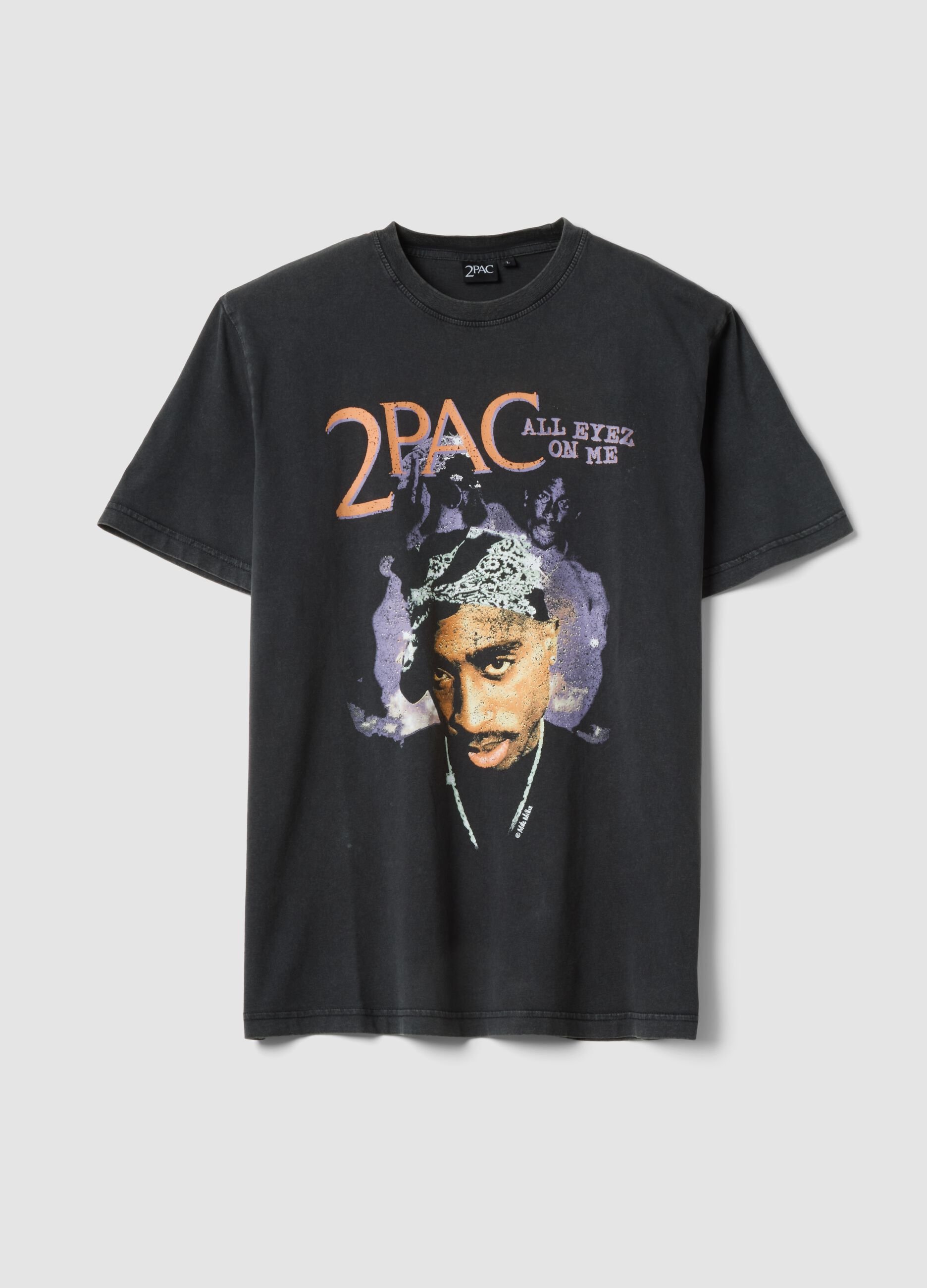 Schwarzes T-Shirt aus reiner Baumwolle mit 2Pac-Print, Relaxed Fit