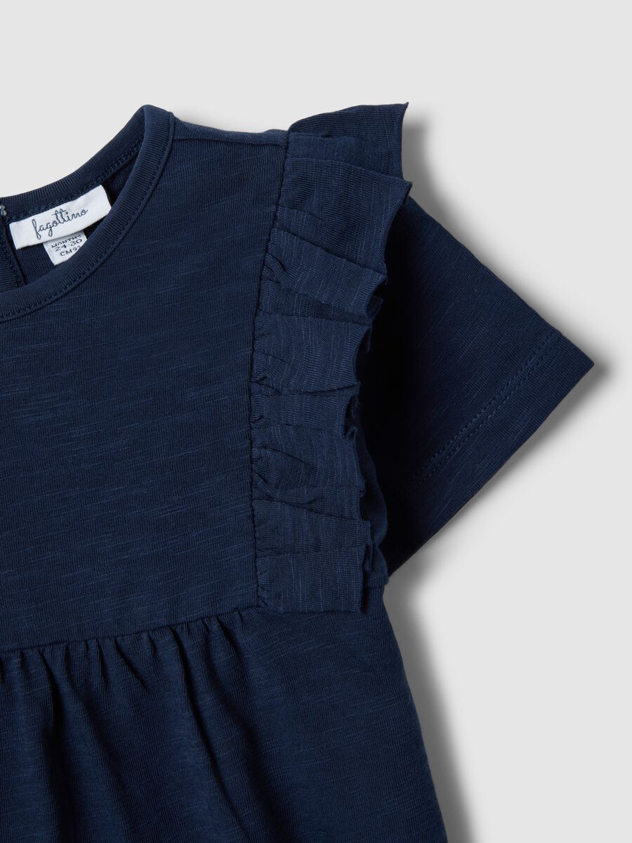 Girls&rsquo; blue pure cotton regular-fit T-shirt with frills_2