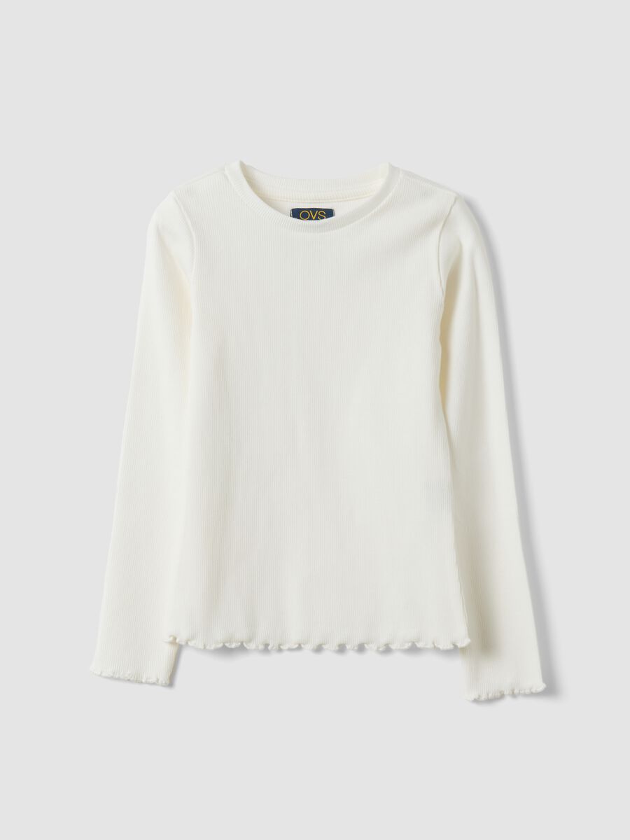 White ribbed organic stretch cotton T-shirt_0