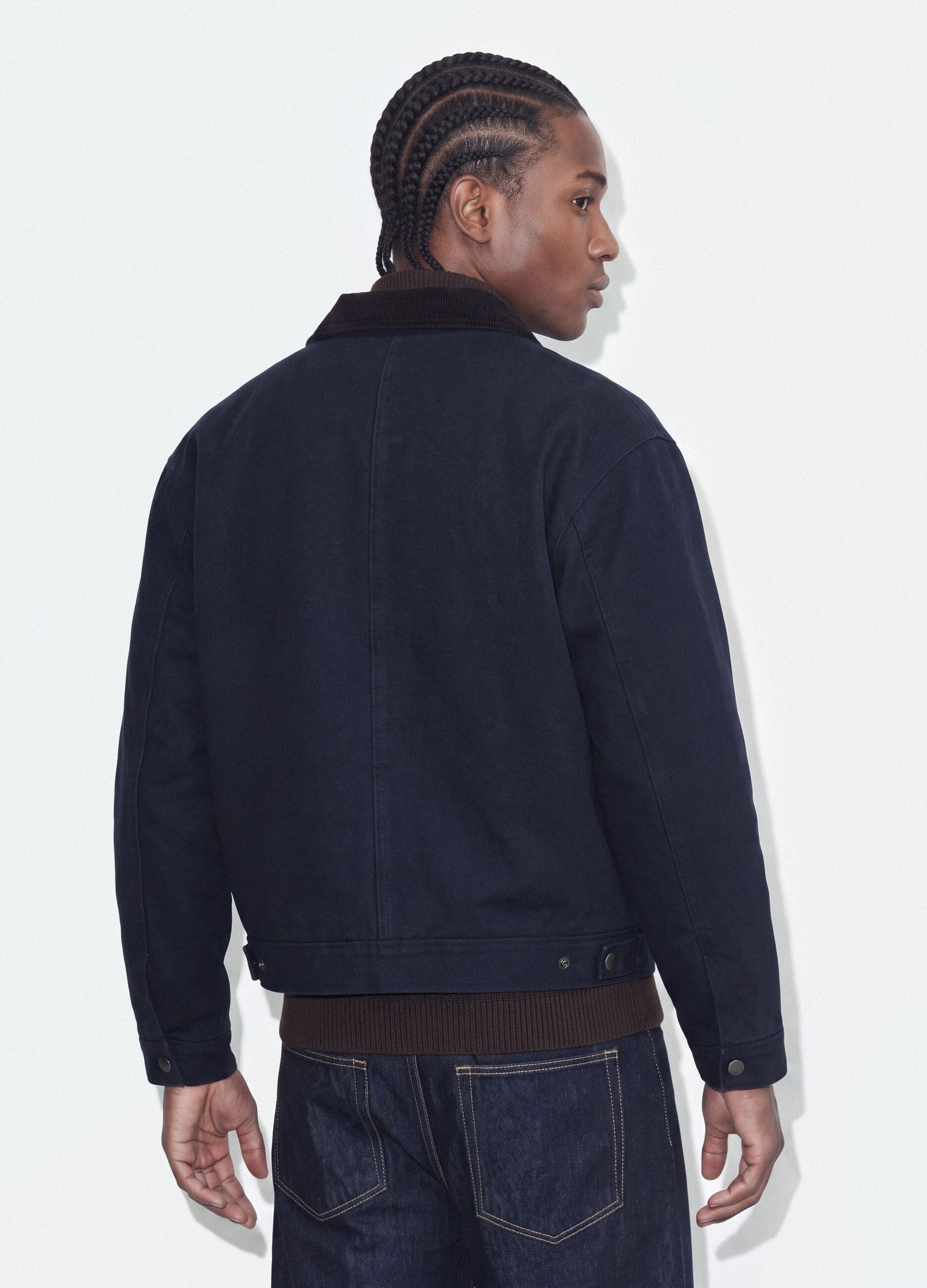 Blue cropped pure cotton padded jacket, oversized fit