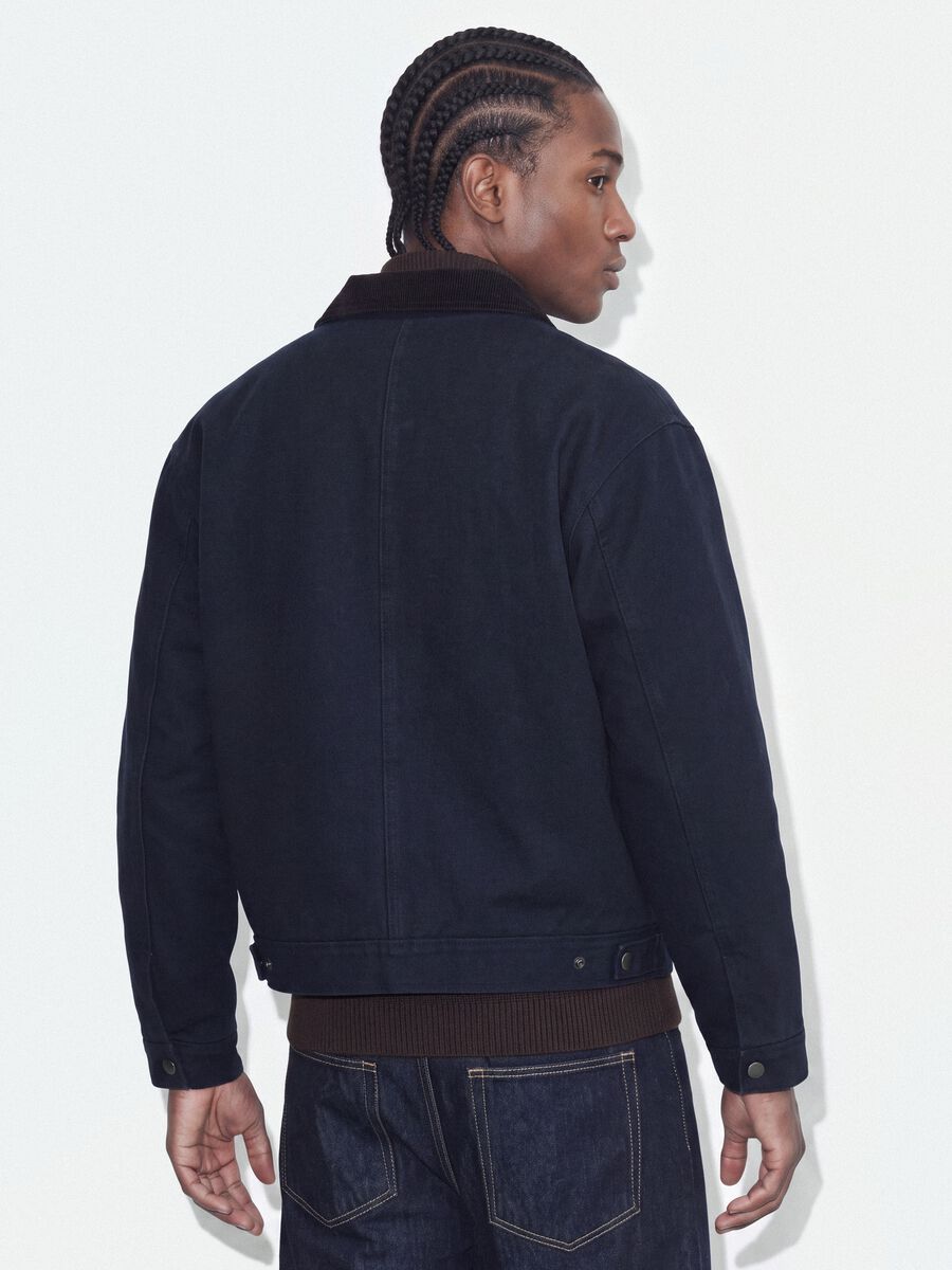 Blaue, wattierte Cropped-Jacke aus reiner Baumwolle, Oversized-Fit_2