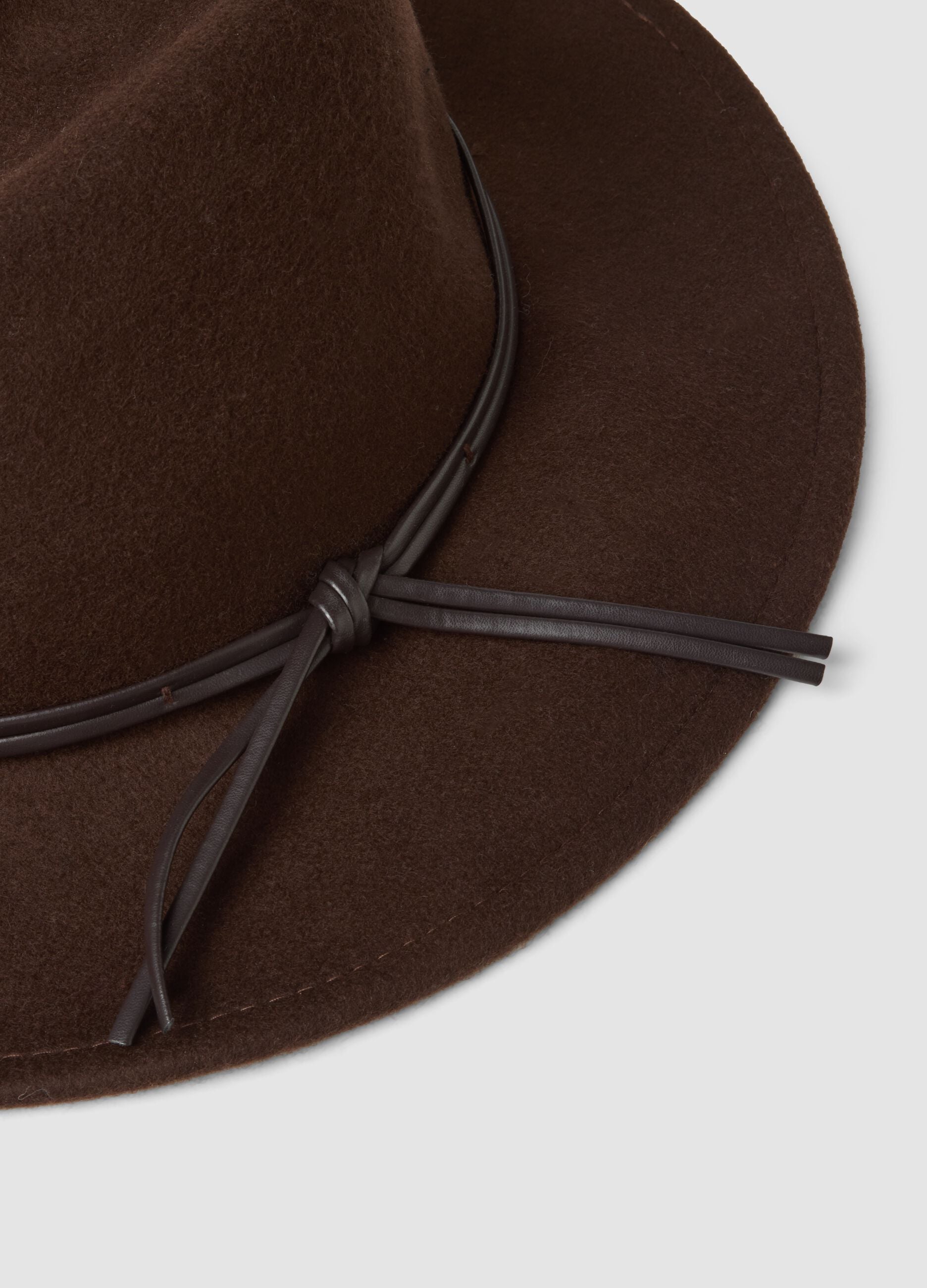 Brown pure wool wide-brim hat