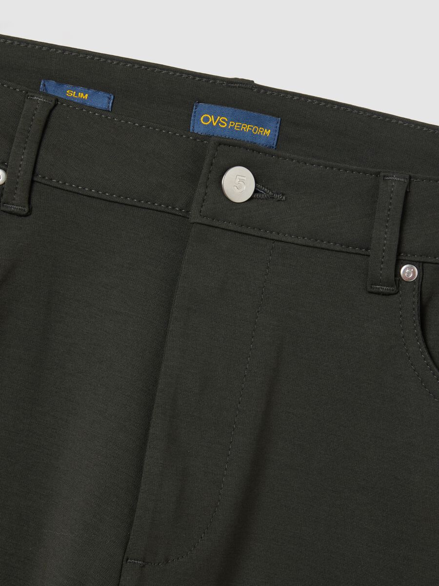 Green Cotton Blend Slim Fit Trousers_5